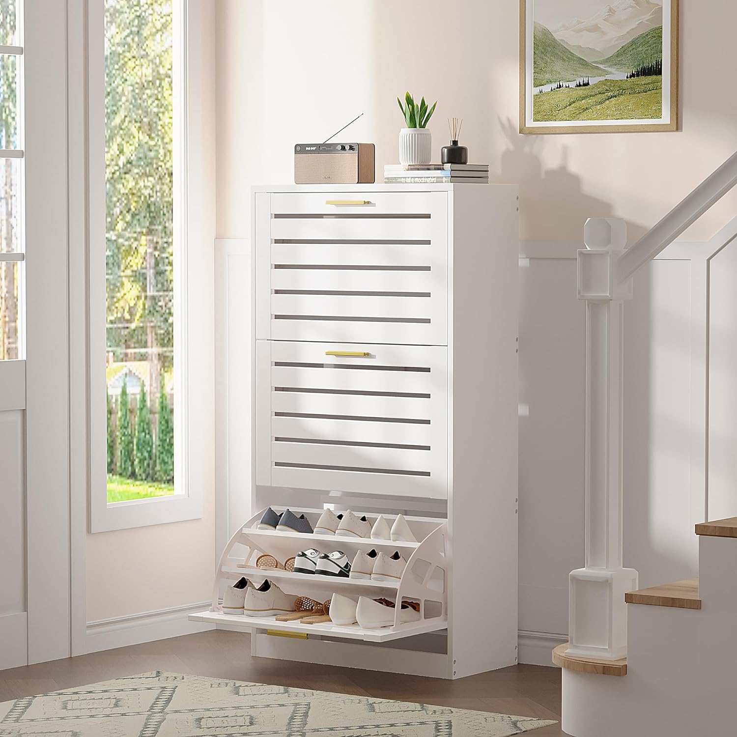 VECELO Shoe Cabinet Storage for Entryway with 3 Flip Drawers