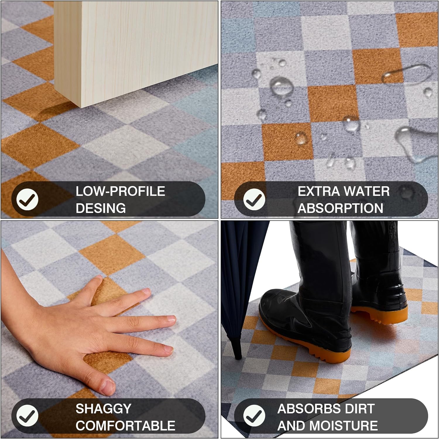 VECELO Outdoor Front Door Mat Outside Entrance, Low-Profile Welcome Mat