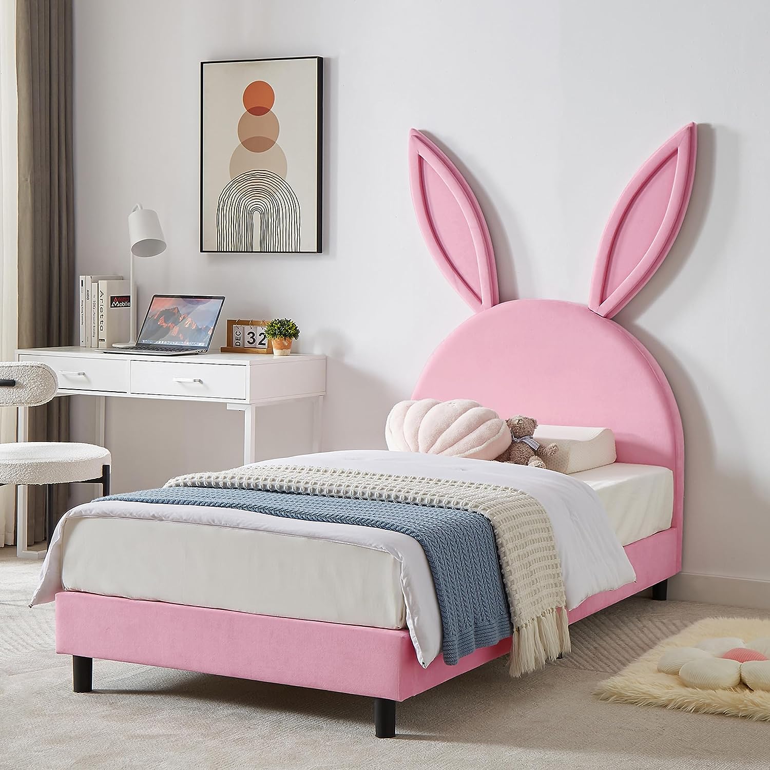 VECELO Kids Twin Bed Frame with Upholstered Headboard
