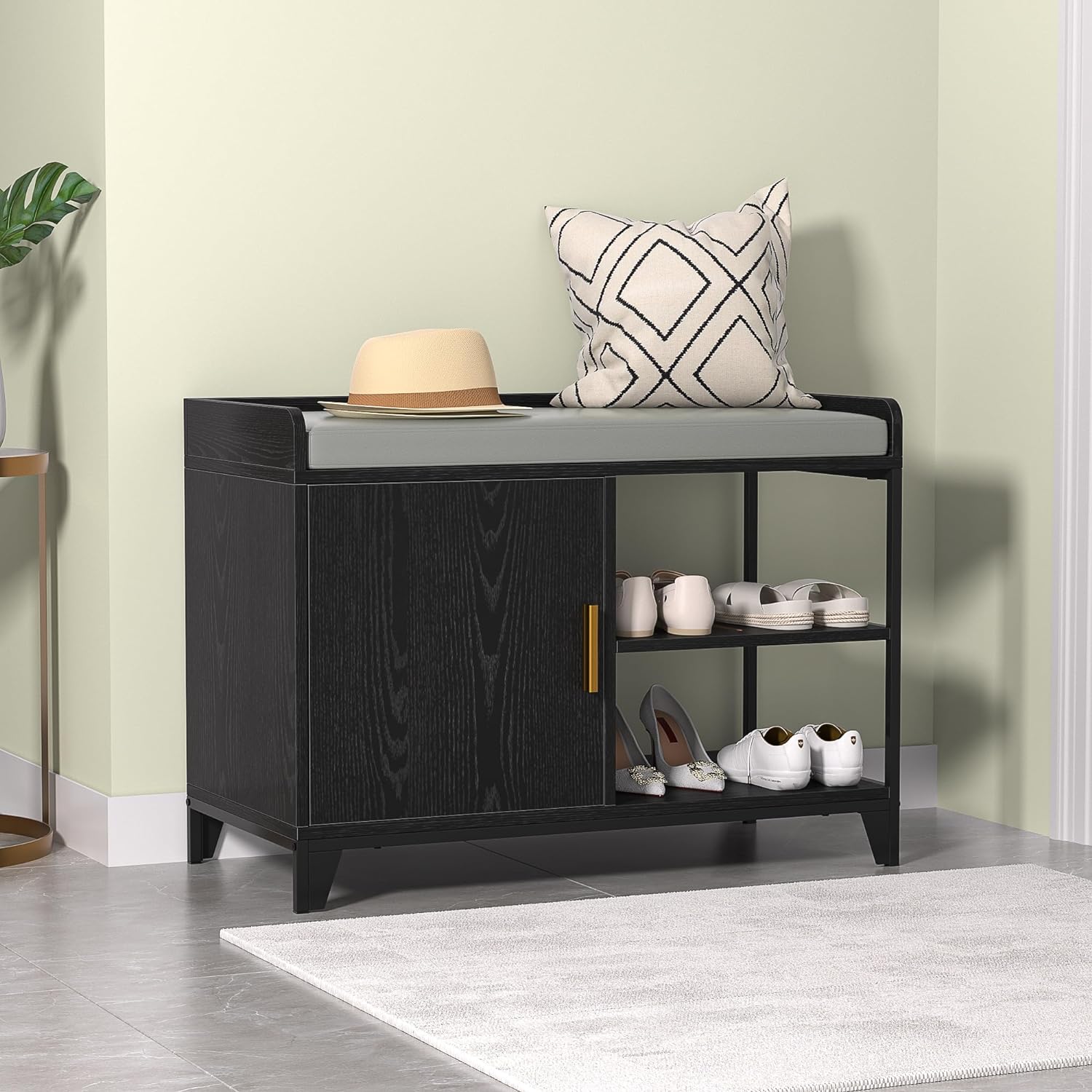 VECELO Shoe Storage Bench Entryway Cabinet with Removable Seat Cushion