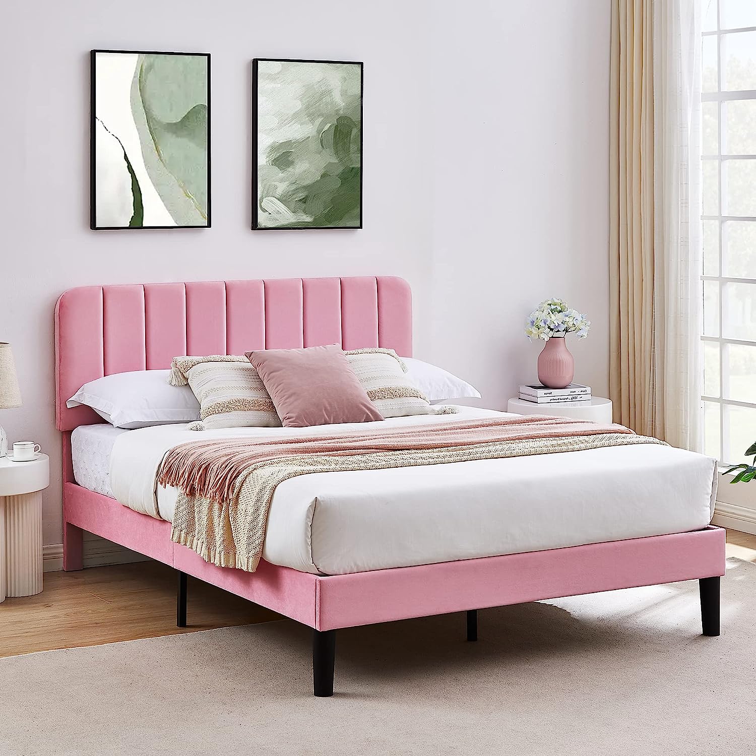 VECELO Upholstered Platform bedframe with Adjustable Headboard