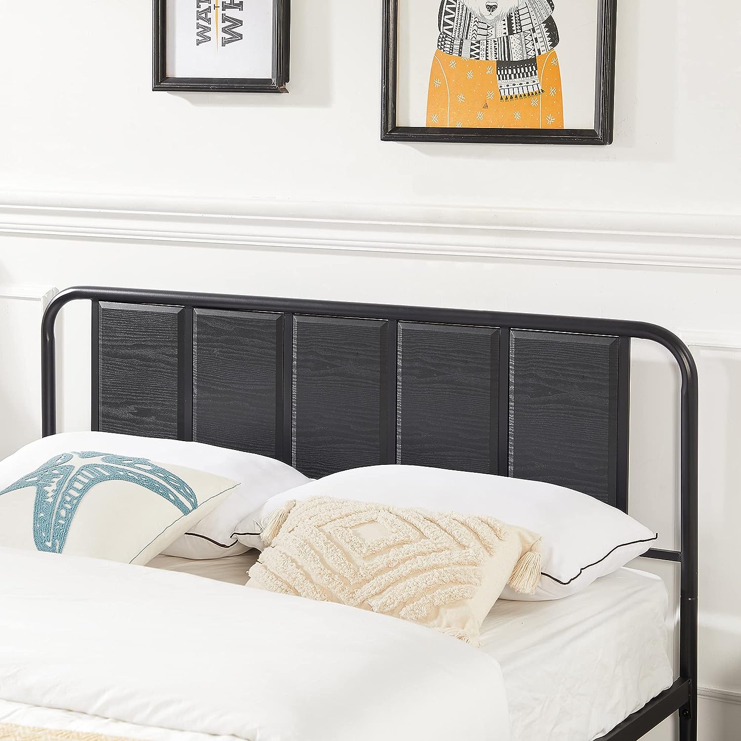 VECELO Bed Frame Metal Platform with Wooden Headboard Footboard Heavy Duty Mattress Foundation - VECELO