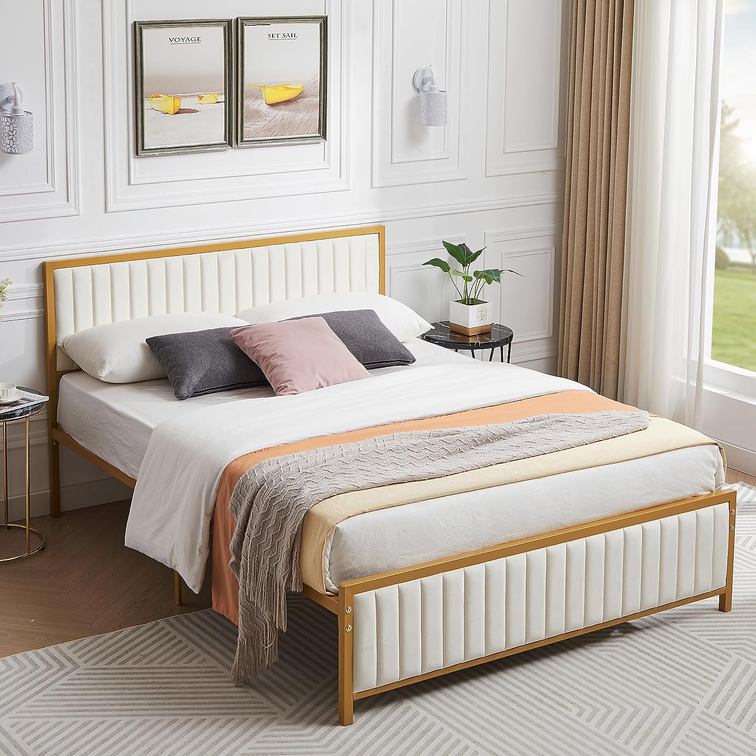 VECELO Bed Frame with Upholstered Tufted Headboard & Footboard