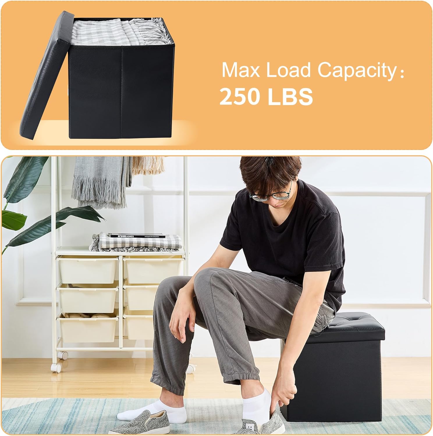 VECELO Storage Ottoman Bench End of Bed 43'' Footstool Footrest Stool Shoestool for Bedroom Hallway Entraway Living Room