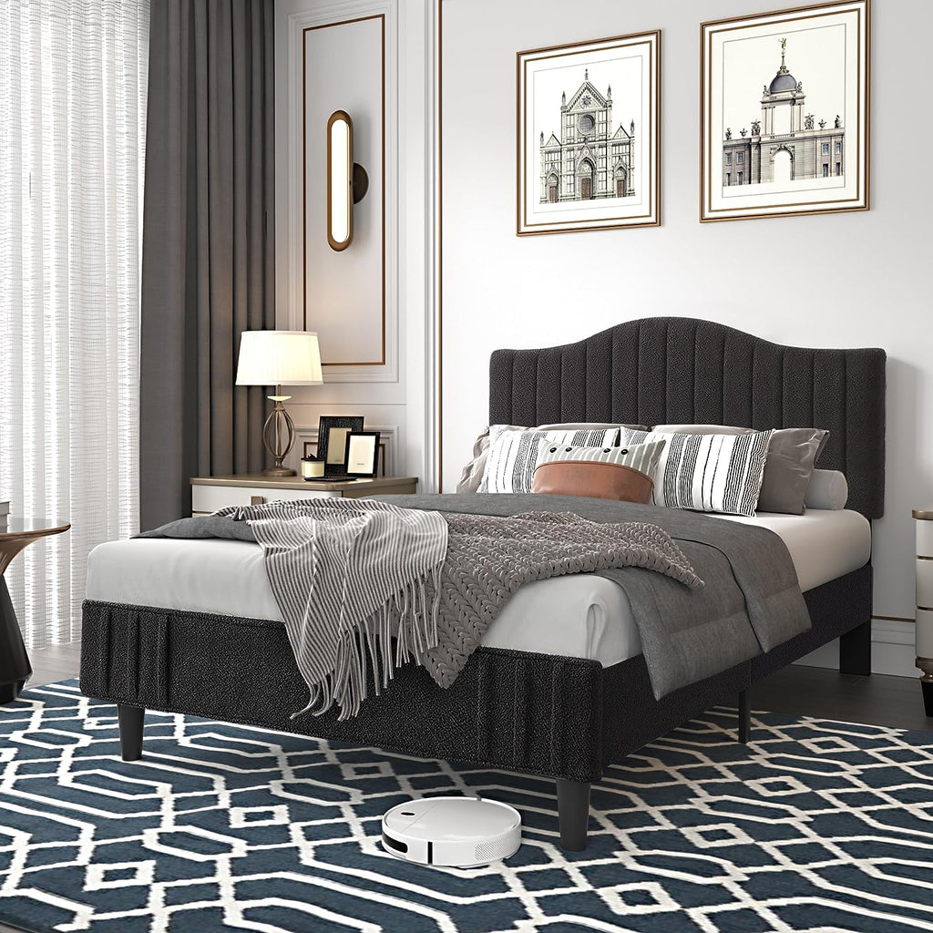VECELO Upholstered Platform Bed Frame with Sheepskin Fabric Adjustable