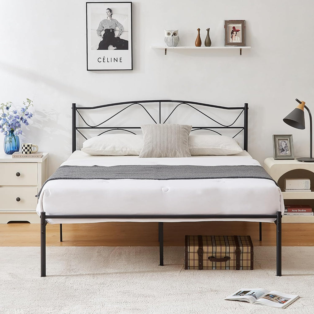 VECELO Bed Frame, Metal Bed Platform with Headboard