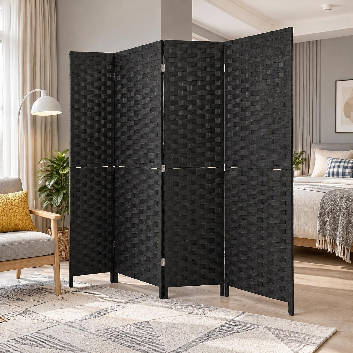 VECELO Room Divider, 4 Panel Folding Privacy Screens, Black