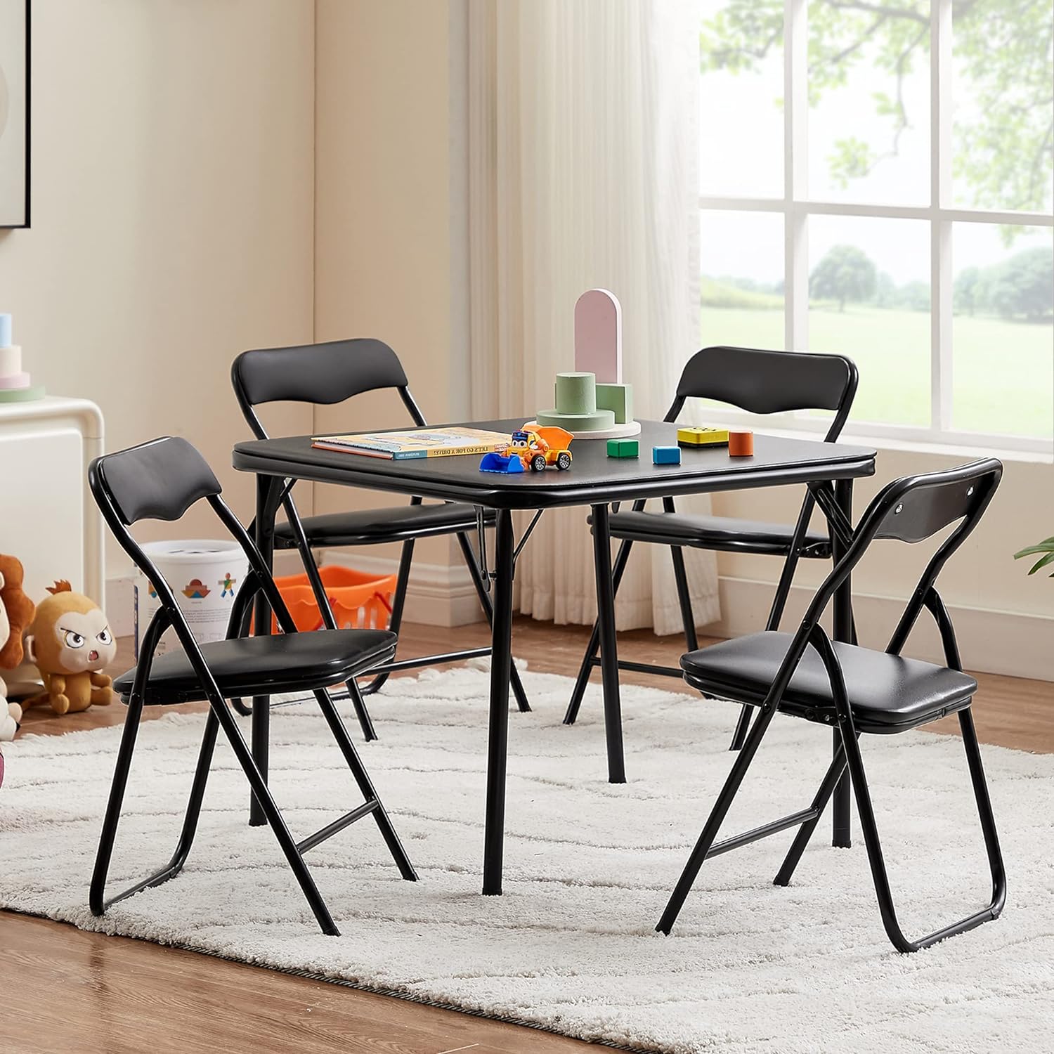 VECELO Kids Folding Activity Table and Chairs 5 Pcs Set/3 Pcs Sets, Portable