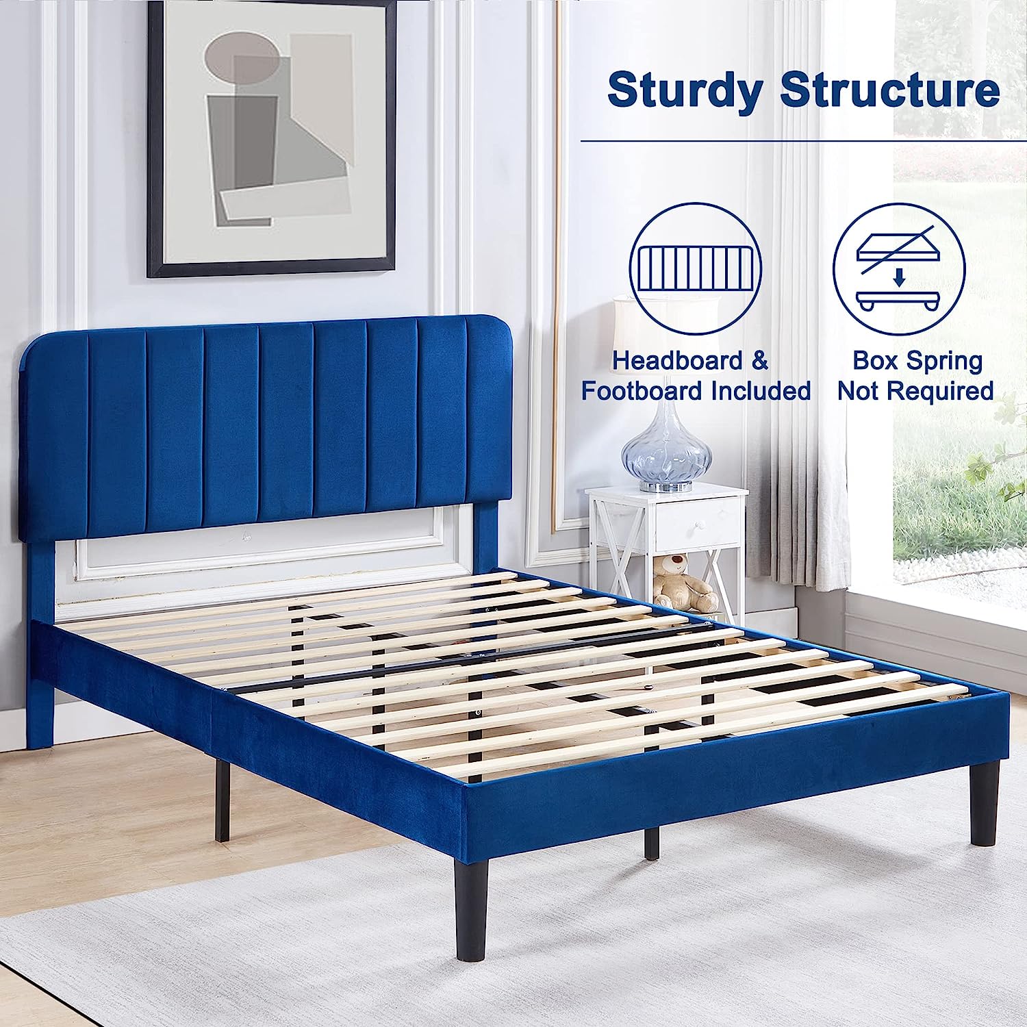 VECELO Upholstered Platform bedframe with Adjustable Headboard