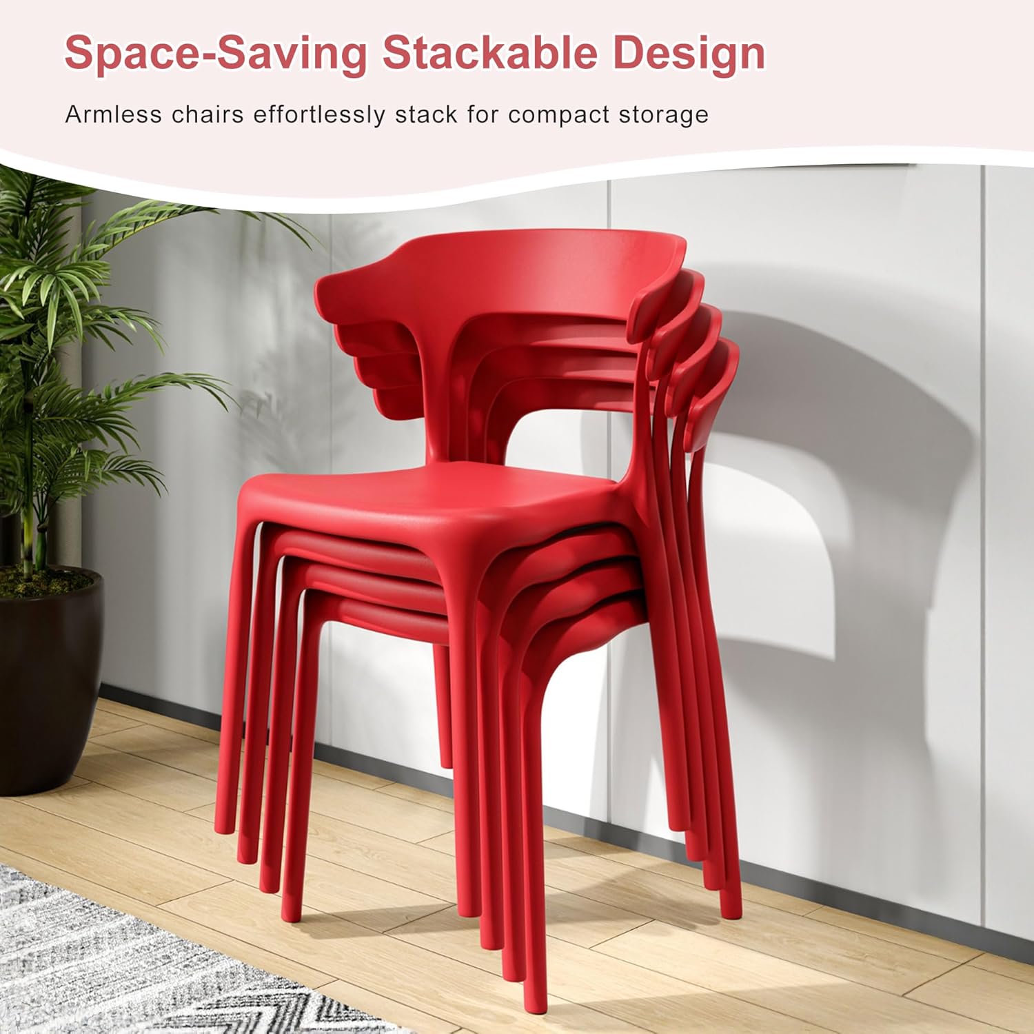 VECELO 4 Pack Plastic Stacking Chairs