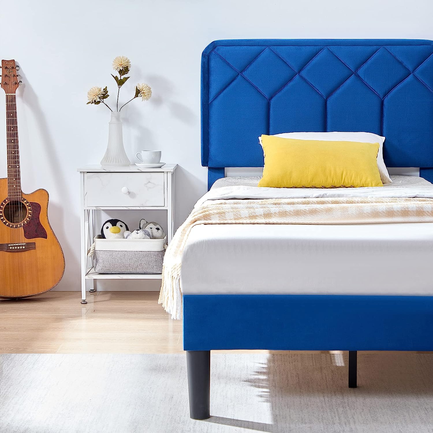 VECELO Premium Leather Upholstered Platform  Bed Frame with Height Adjustable Headboard and Footboard