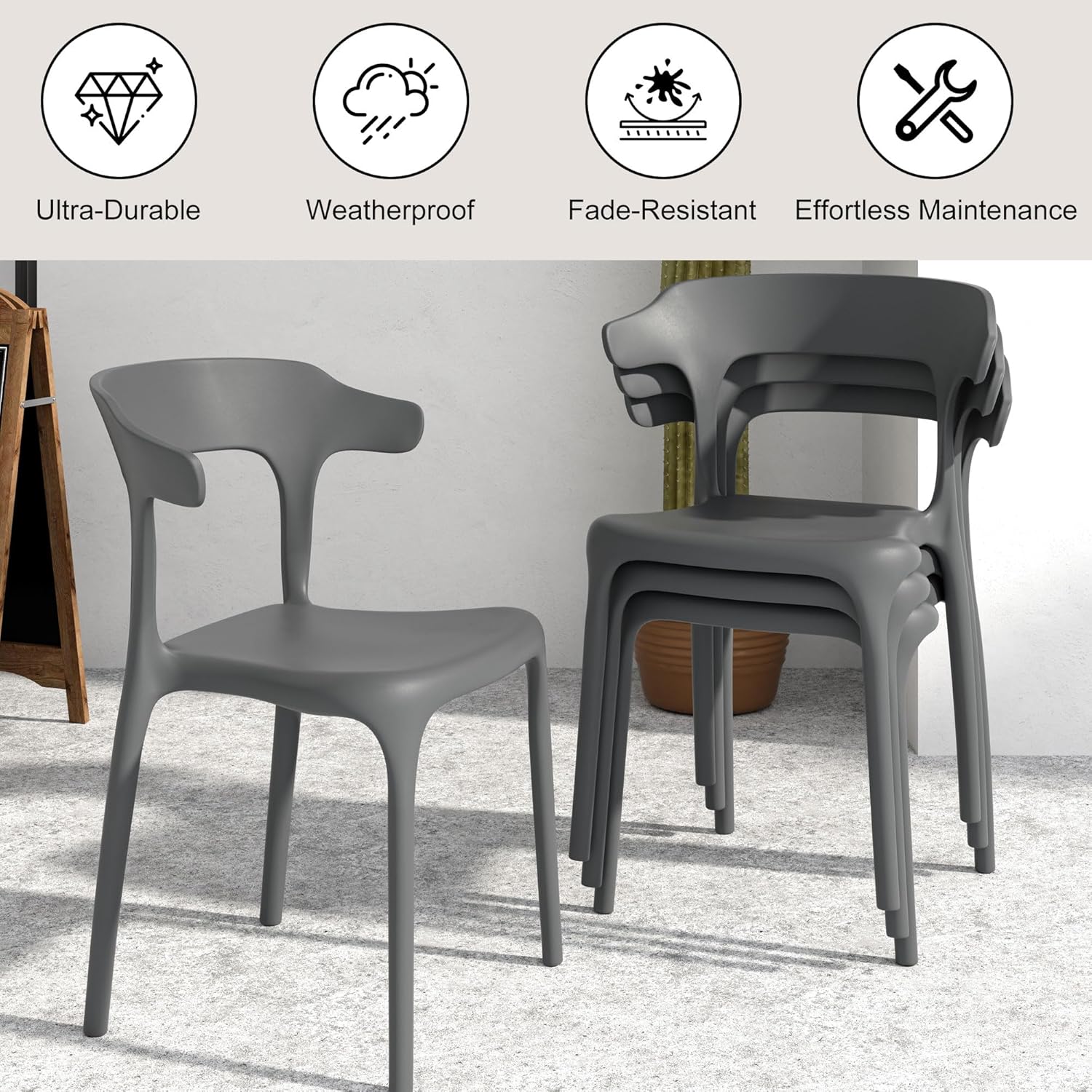 VECELO 4 Pack Plastic Stacking Chairs