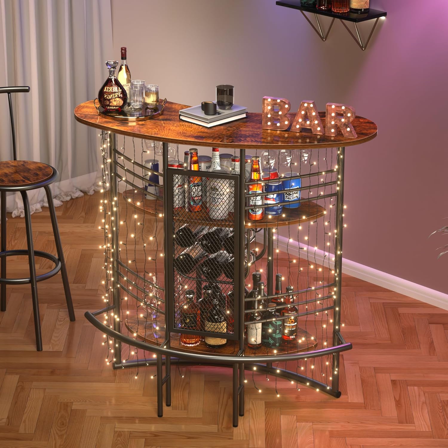 VECELO Vintage Liquor Cabinet Wine Rack Bar Unit