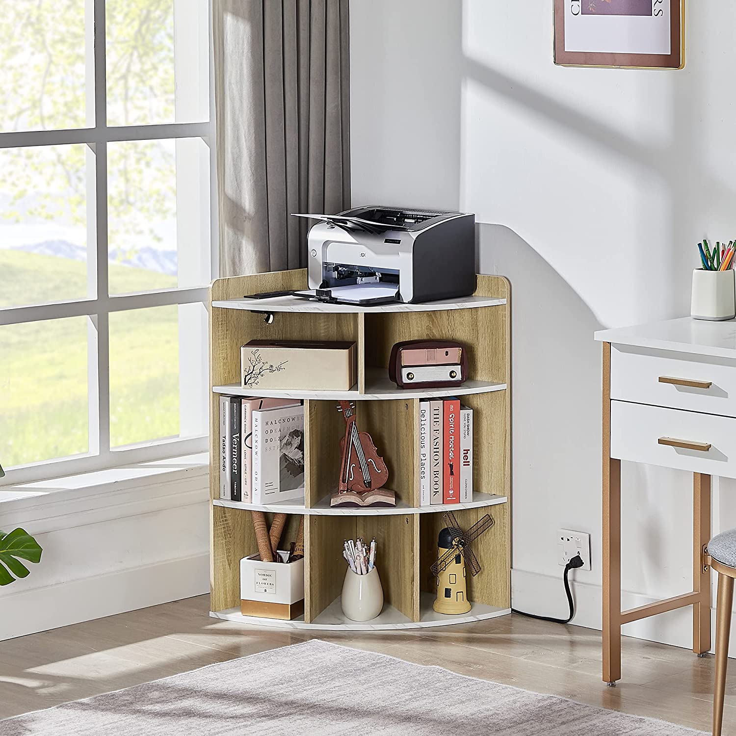 VECELO 3-Tier Corner Cabinet with 8 Cubbies, Wooden Cube Storage Organizer - VECELO