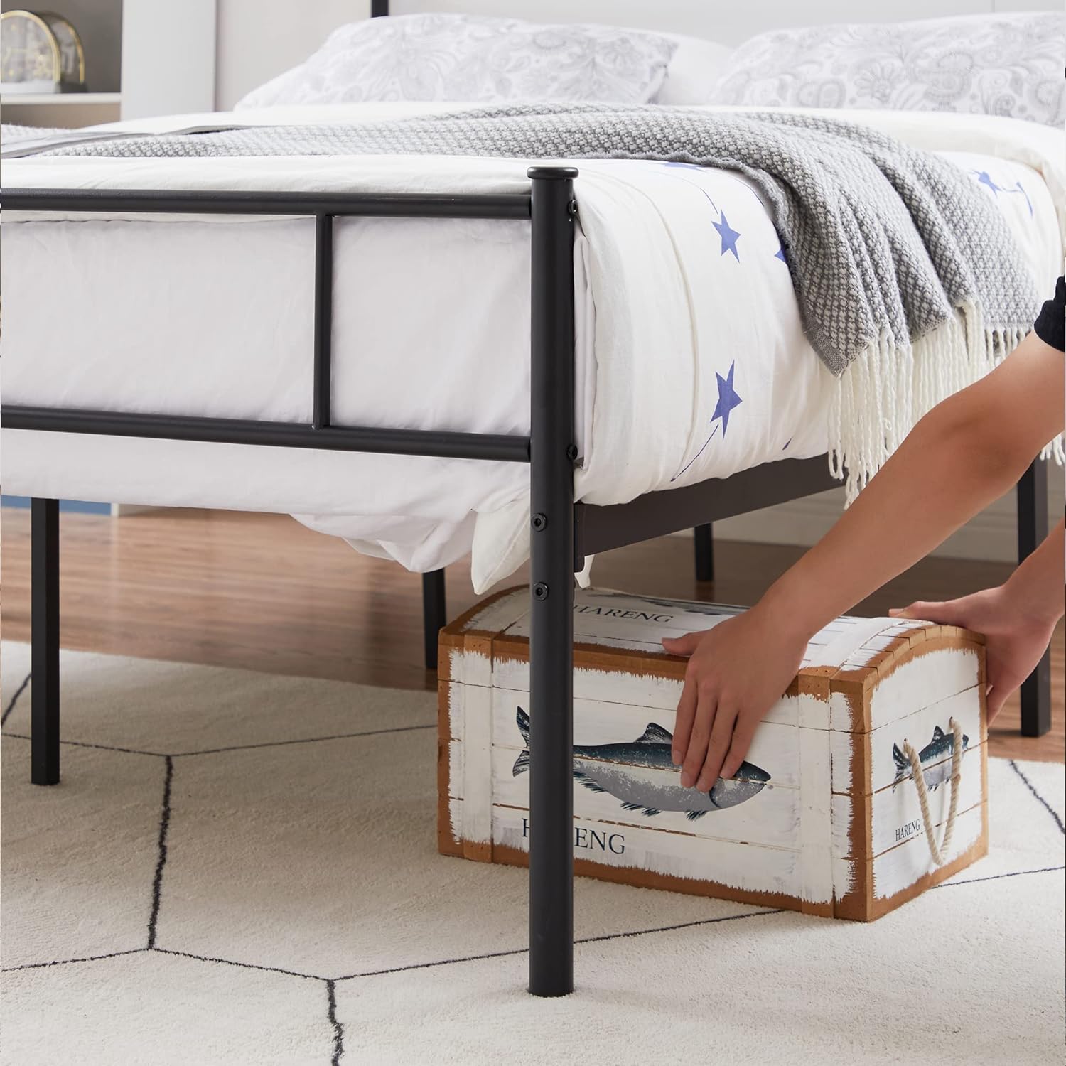VECELO Platform Bed Frame with Headboard and Footboard, 12'' Under-Bed Storage & Strong Metal Slats Support