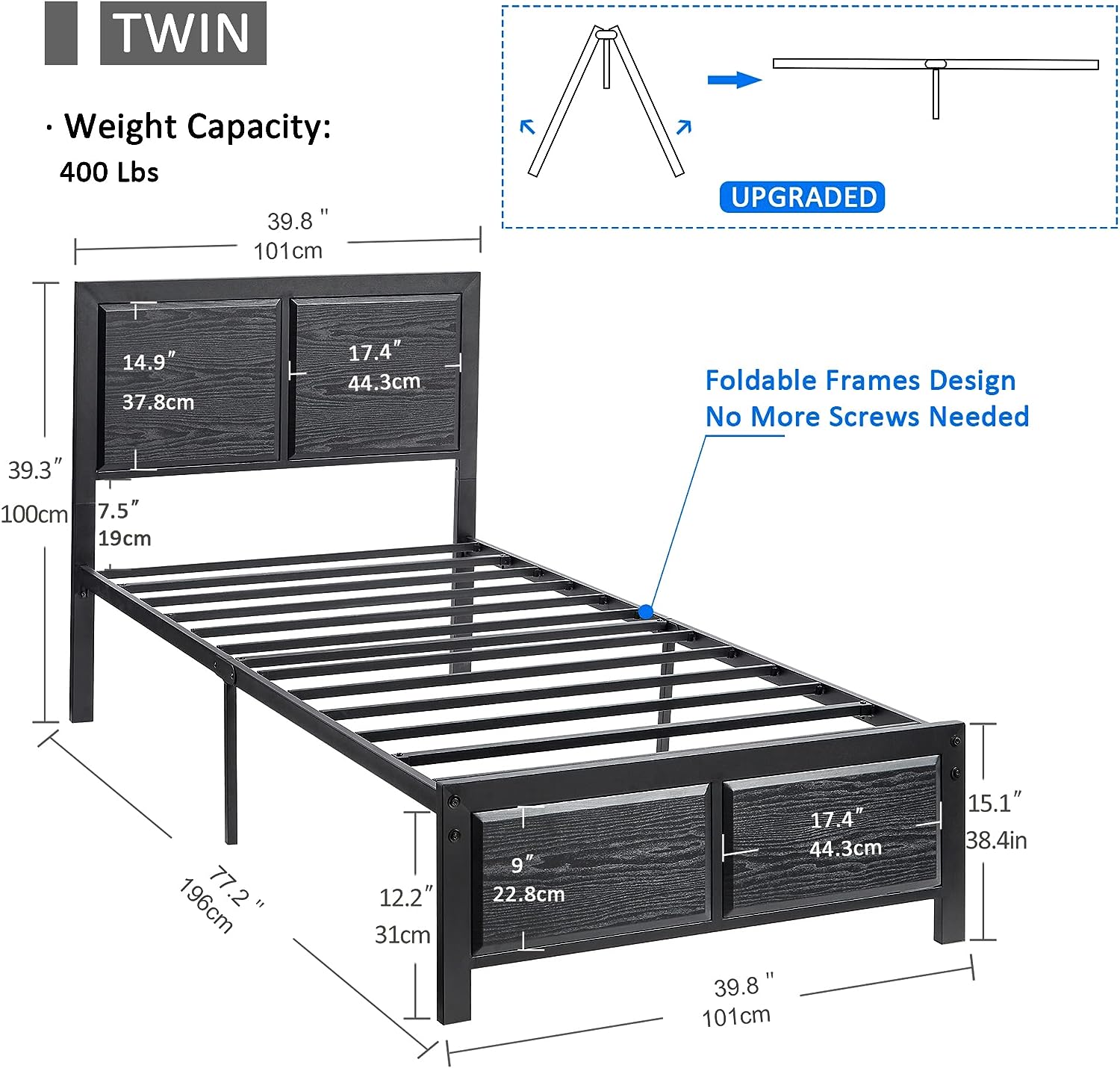 Platform Bed Frame/Mattress Foundation with Rustic Vintage Wood Headboard