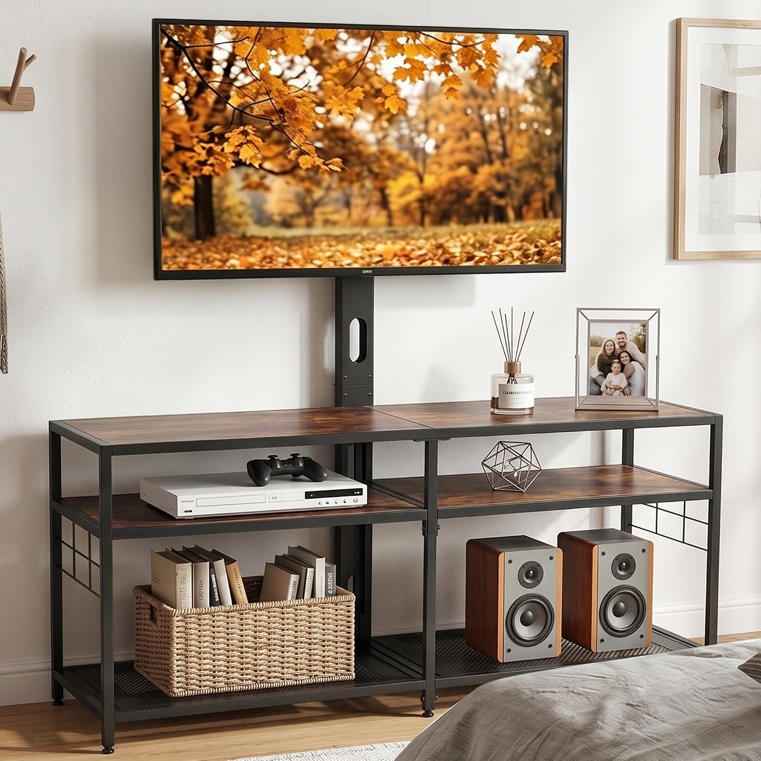 VECELO TV Stand with Mount, Universal Swivel TV Console for 32-75 inch TVs