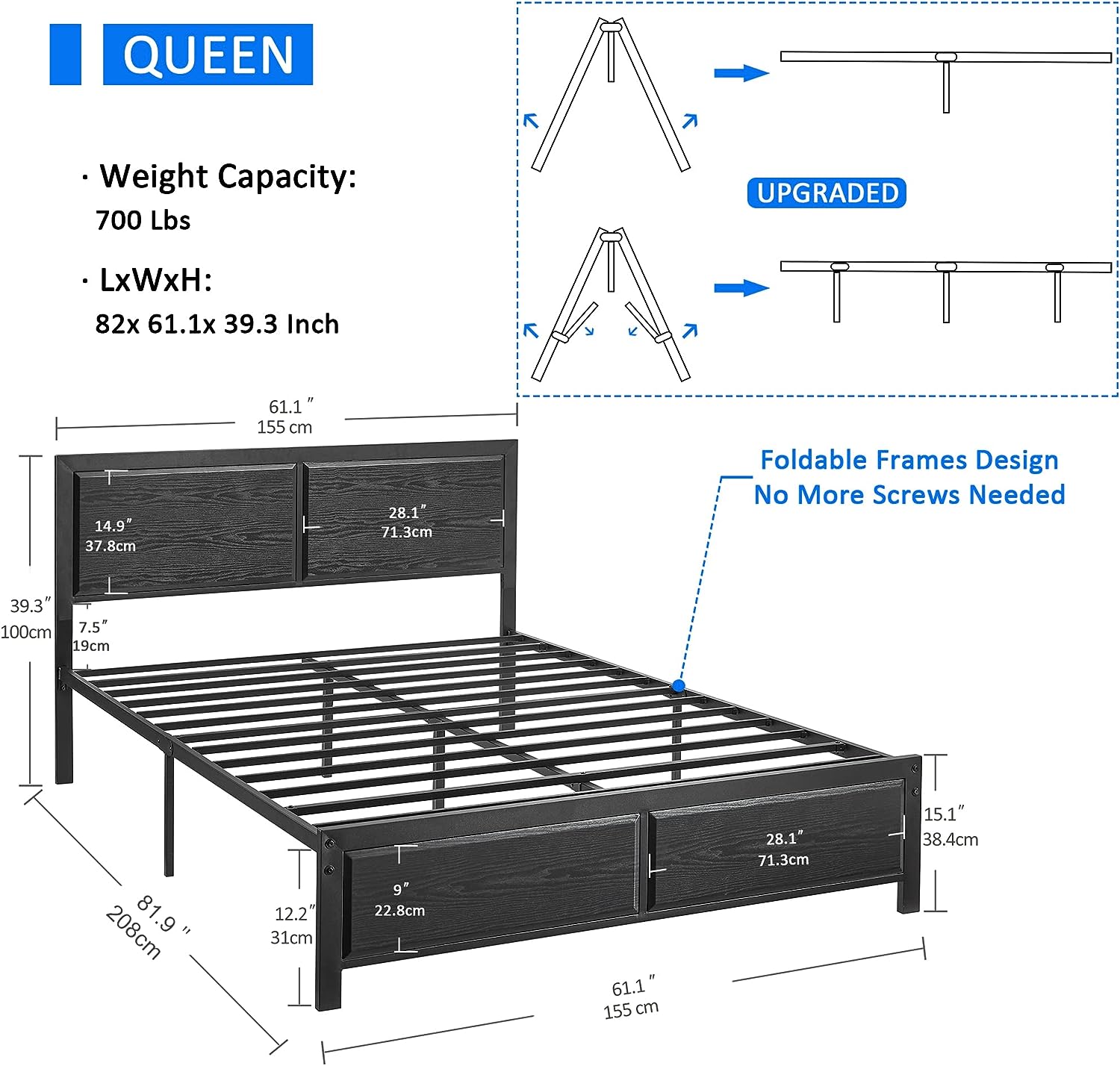 Platform Bed Frame/Mattress Foundation with Rustic Vintage Wood Headboard