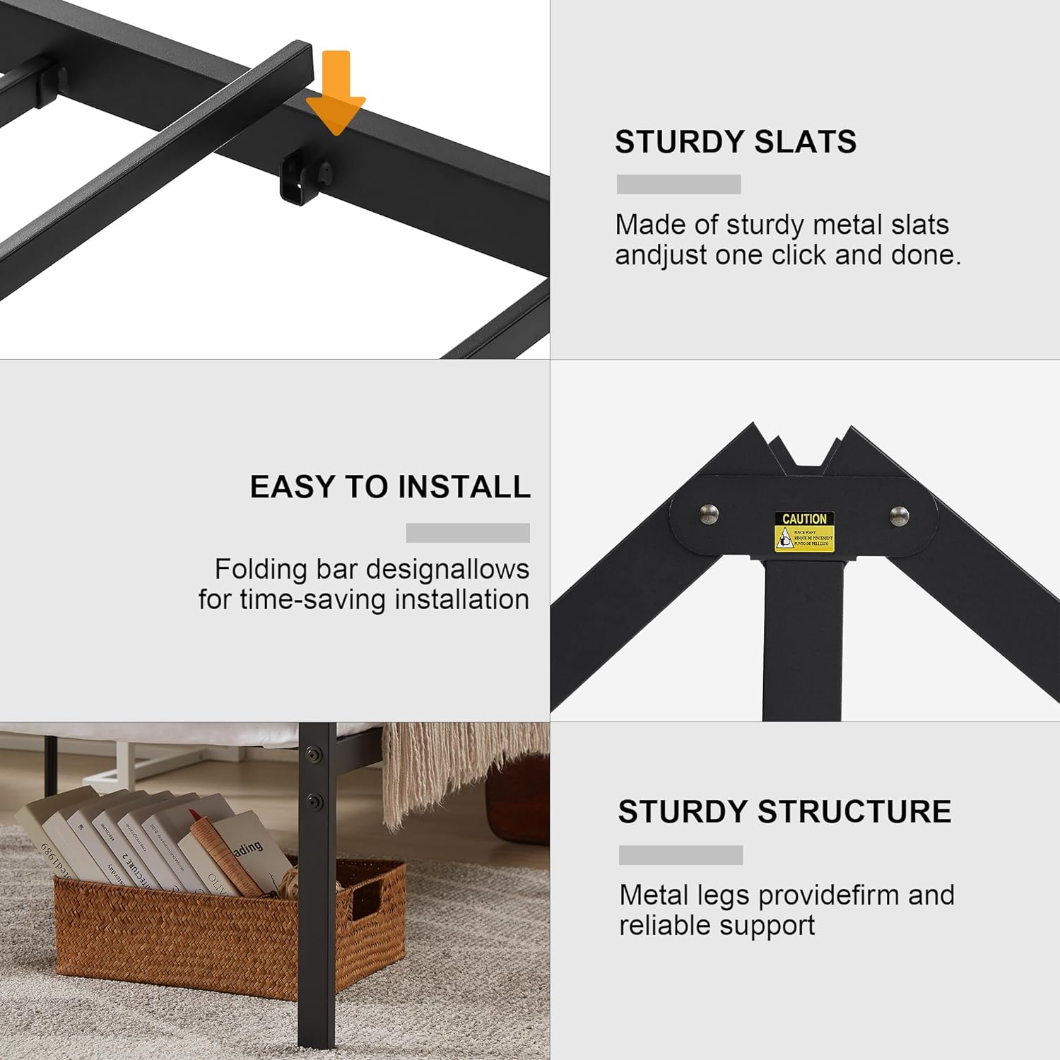 VECELO Metal Bed Frame Platform with Wood Grain Headboard&Footboard