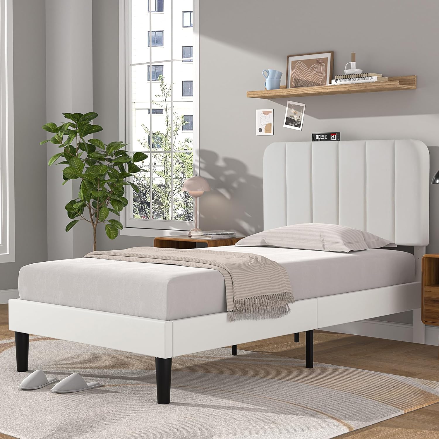 VECELO Upholstered Platform bedframe with Adjustable Headboard