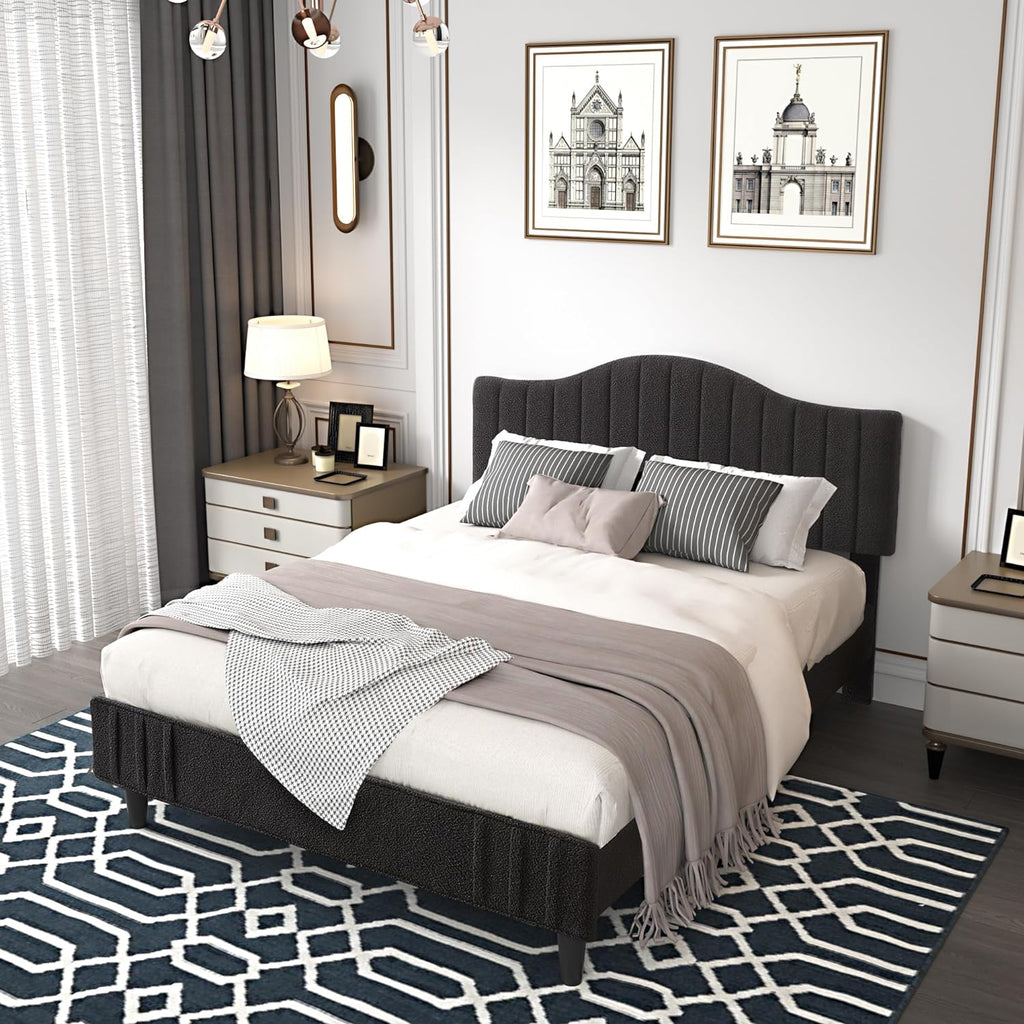 VECELO Upholstered Platform Bed Frame with Sheepskin Fabric Adjustable
