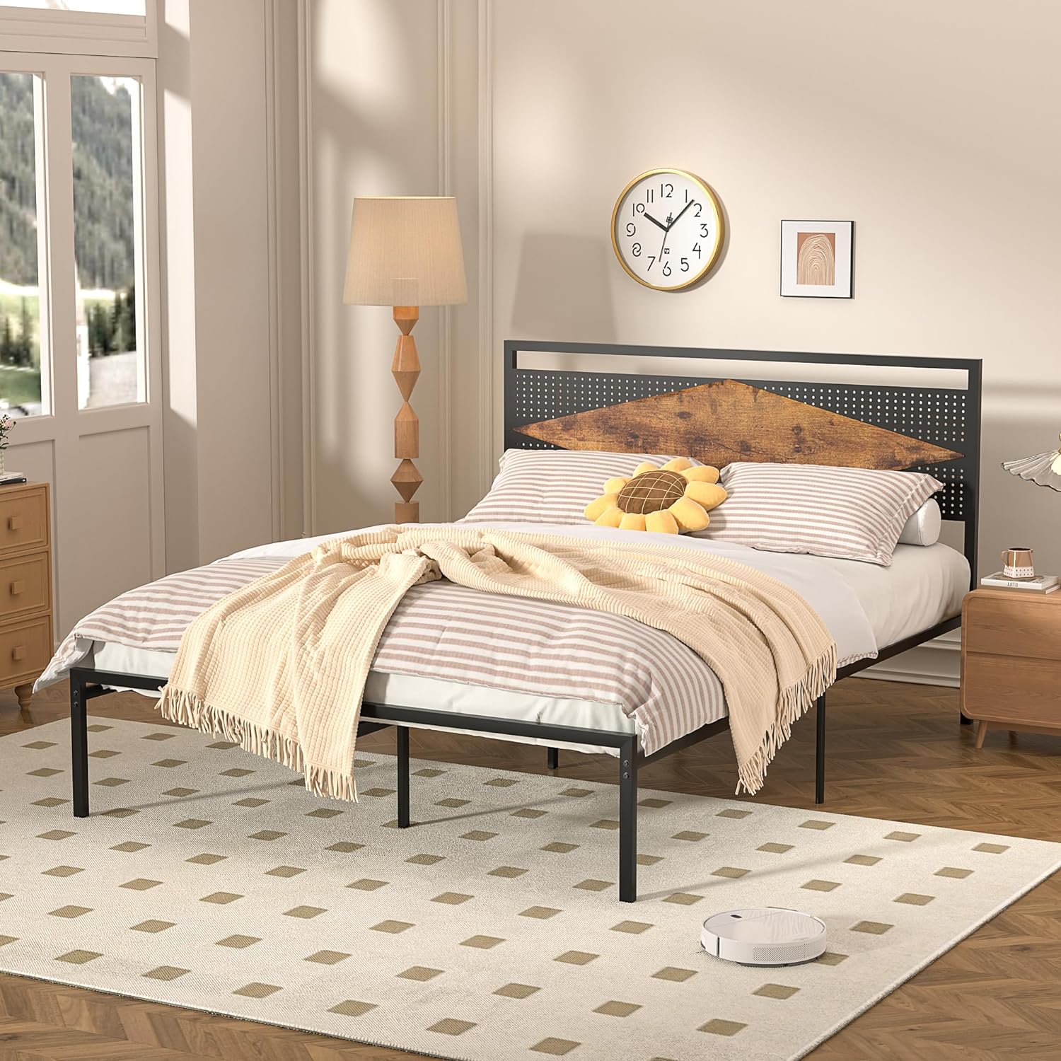 vealjページ VECELO Metal Bed Frame Platform with Wood Grain