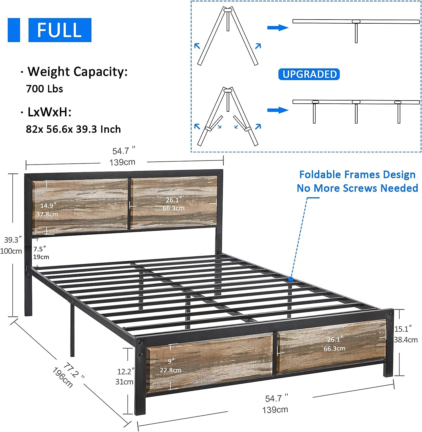 Platform Bed Frame/Mattress Foundation with Rustic Vintage Wood Headboard