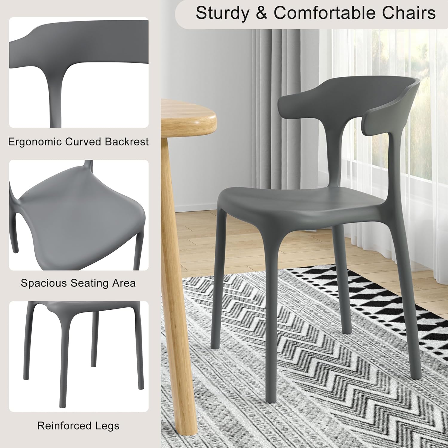 VECELO 4 Pack Plastic Stacking Chairs