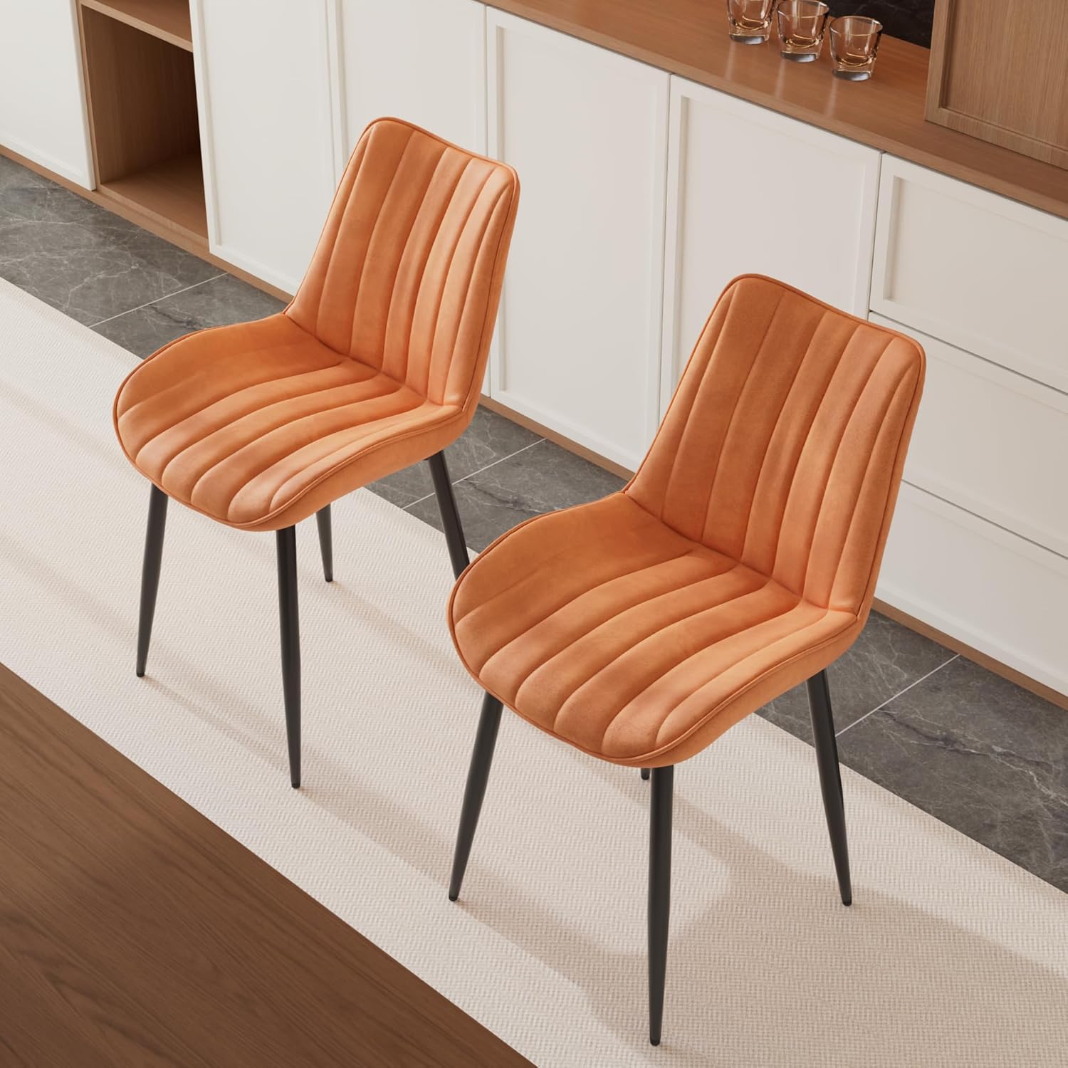 VECELO Dining Chairs Set of 2, Velvet Fabric & Metal Frame