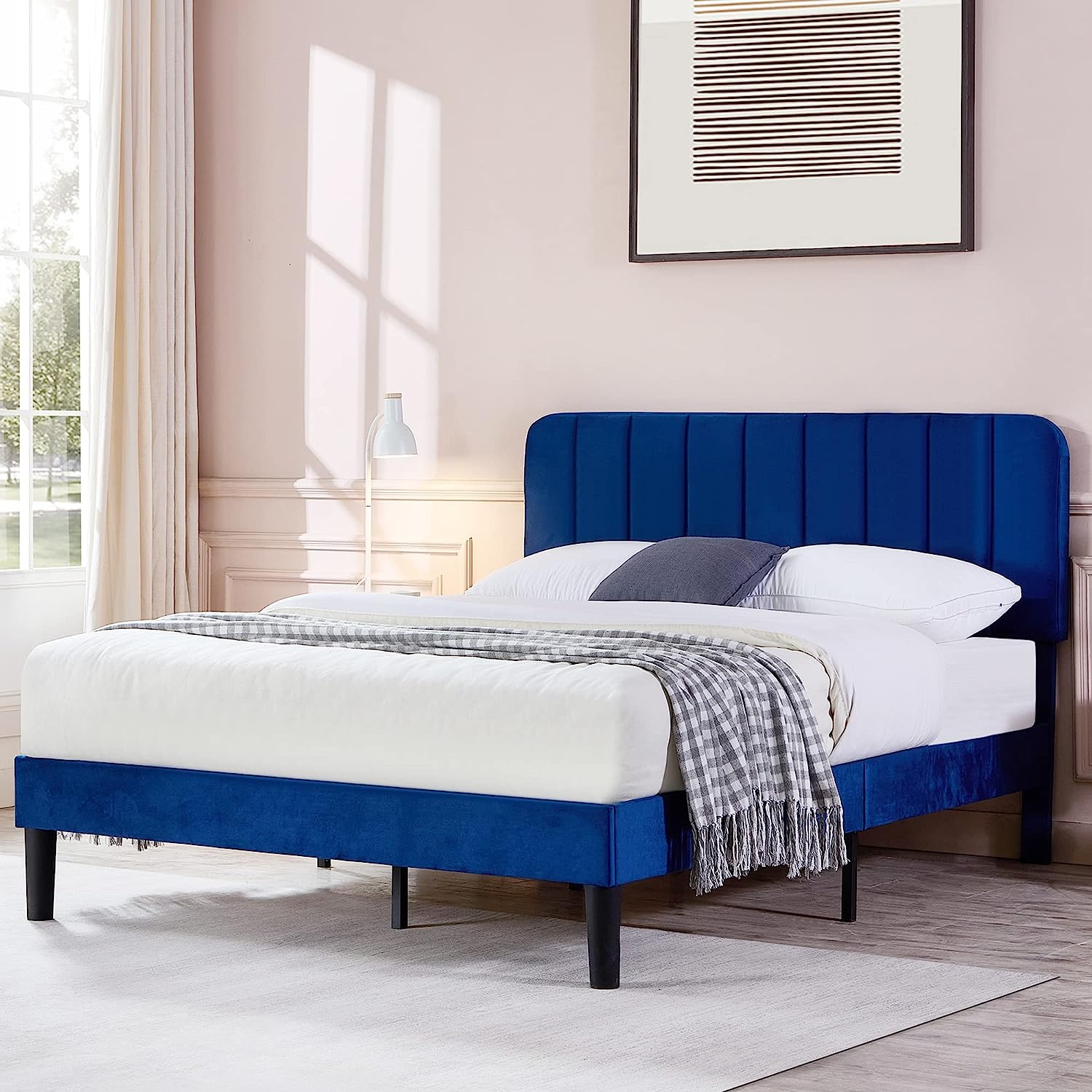 VECELO Upholstered Platform bedframe with Adjustable Headboard