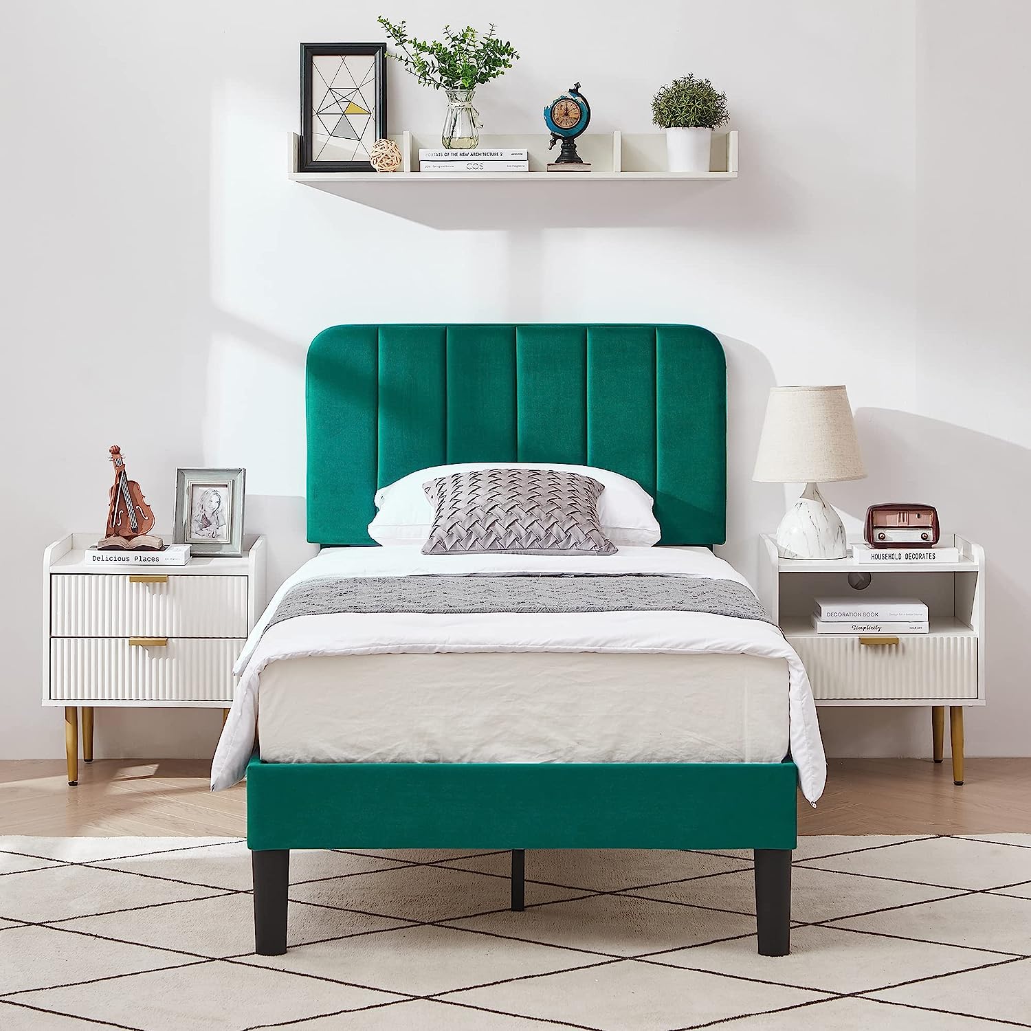 VECELO Upholstered Platform bedframe with Adjustable Headboard