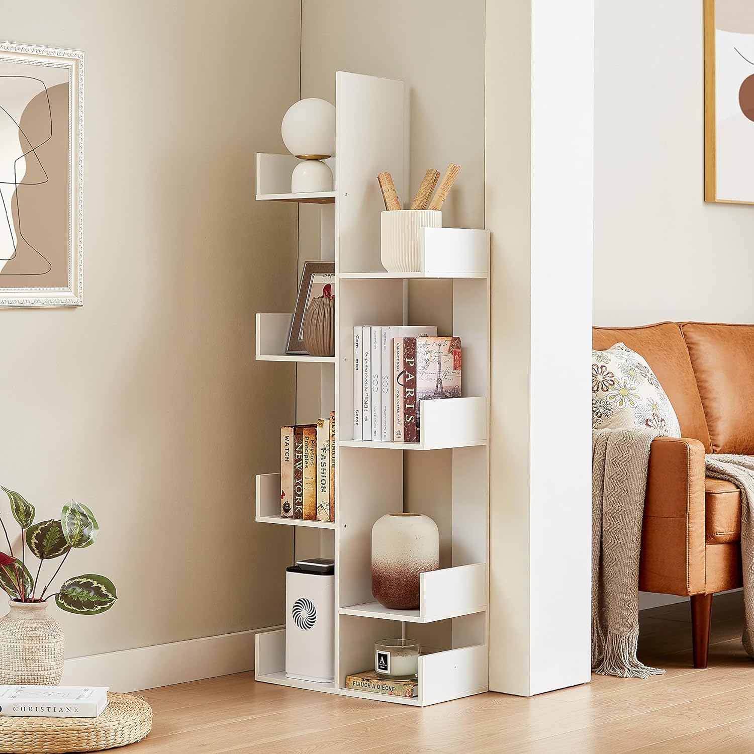 VECELO Tree Bookshelf, Geometric 8 Shelf Tree Bookcase Wood Bookshelves Display