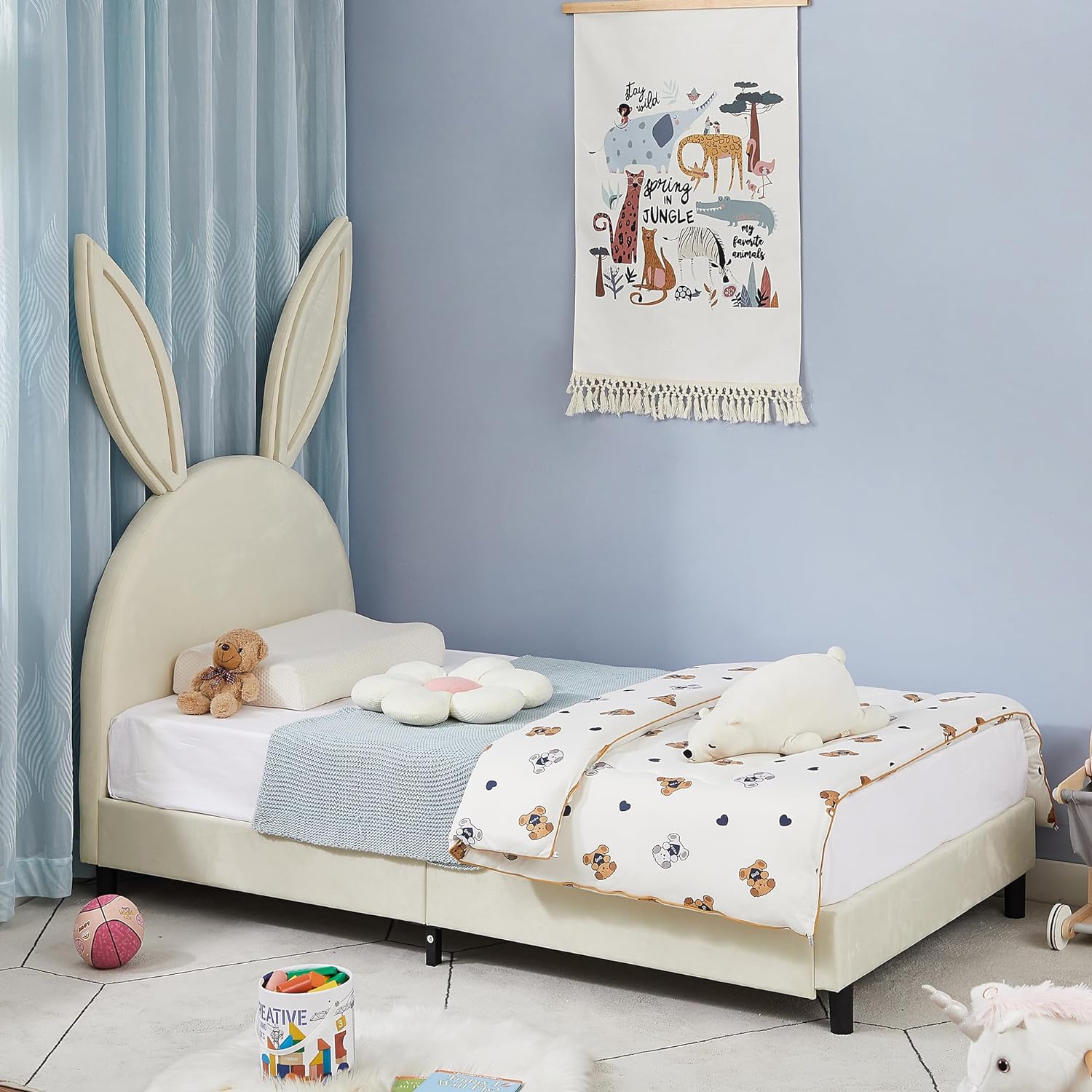 VECELO Kids Twin Bed Frame with Upholstered Headboard