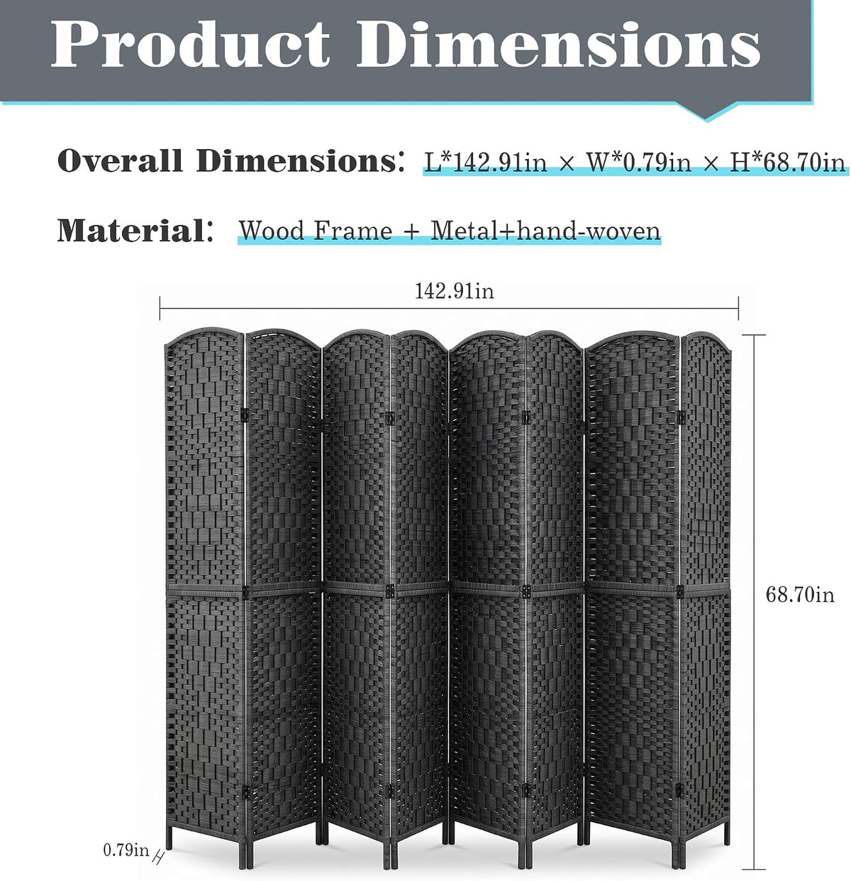 VECELO Room Divider Panel,8 Panel Partition Room Dividers