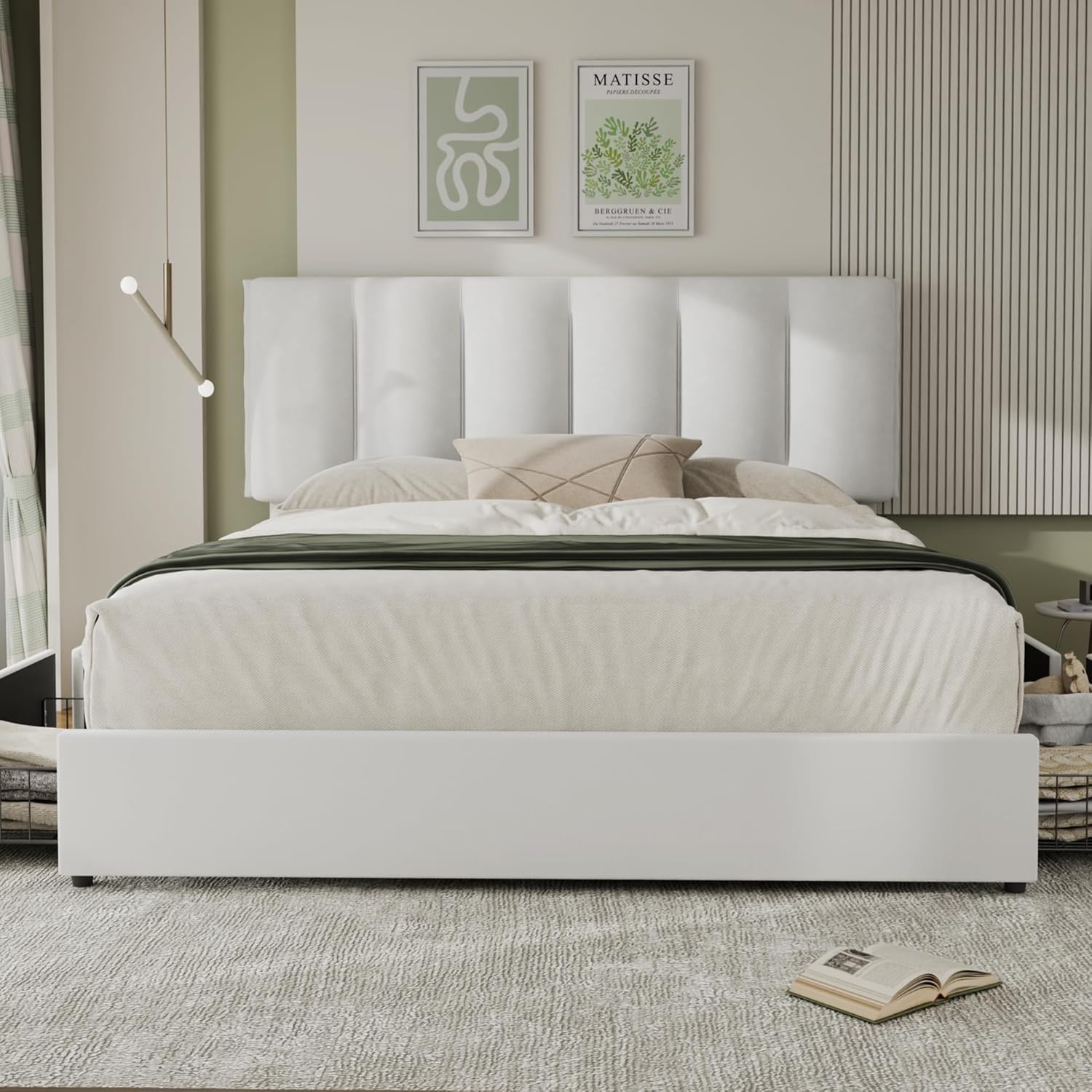 VECELO Upholstered Bed Frame with 4 Storage Drawers and Adjustable Velvet Headboard