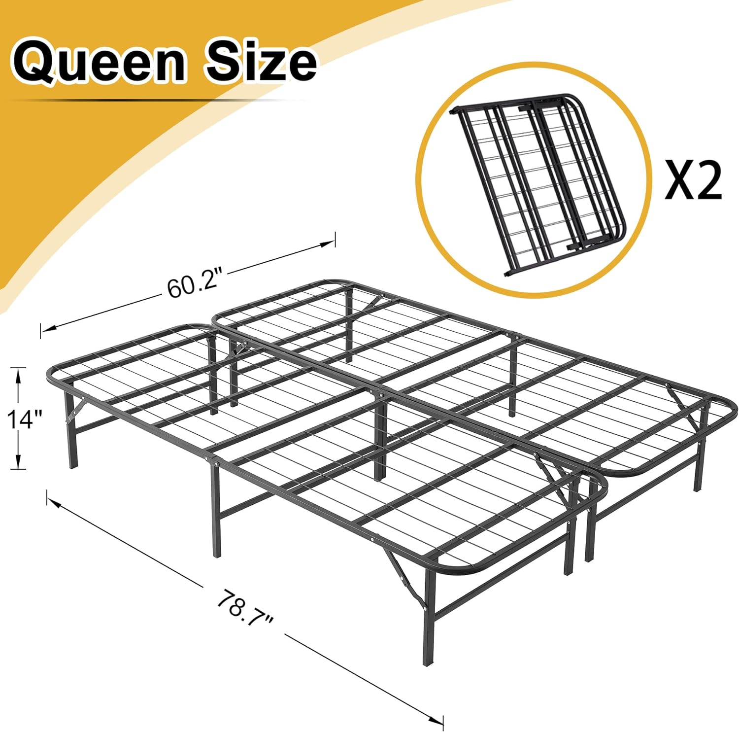 VECELO Metal Folding Bed Frame No Tools Required