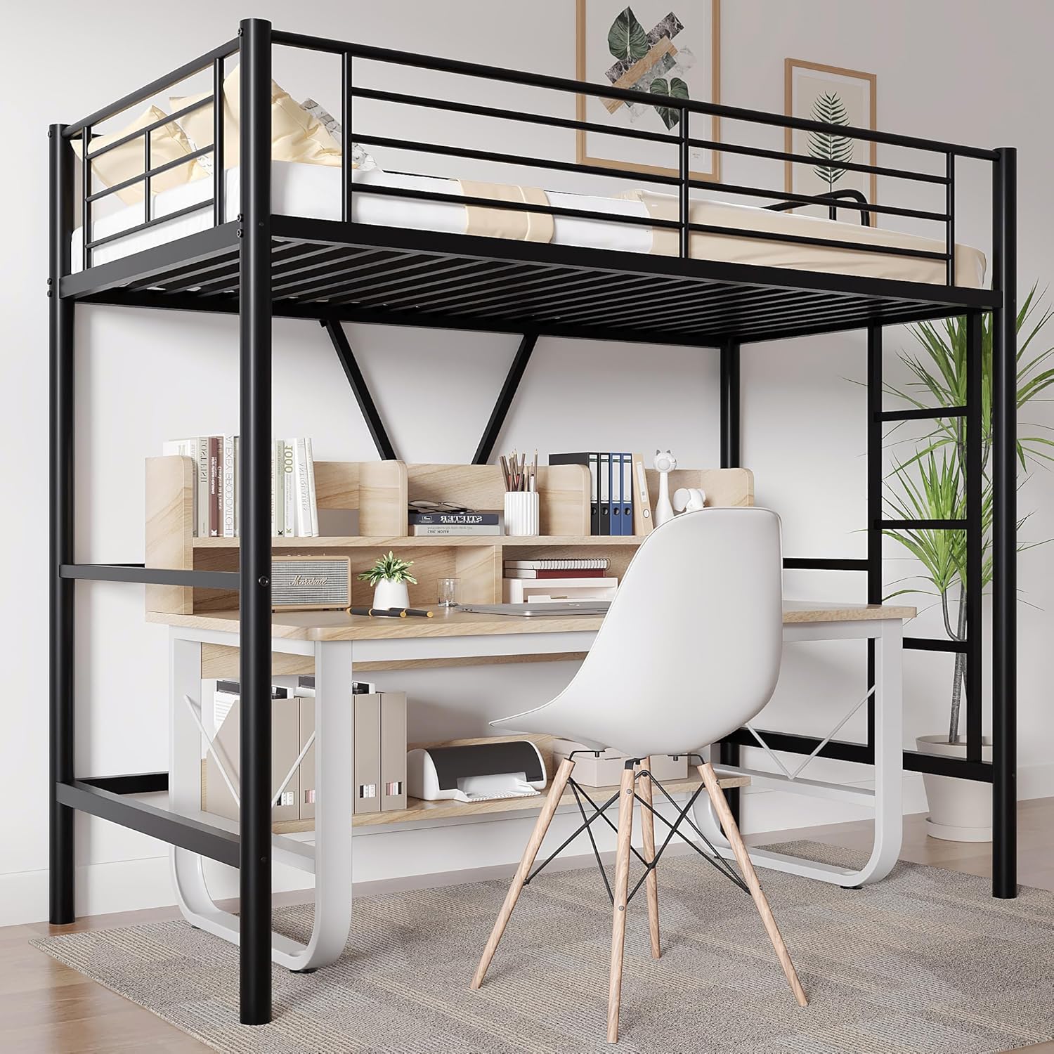 VECELO Metal Loft Bed Twin Size