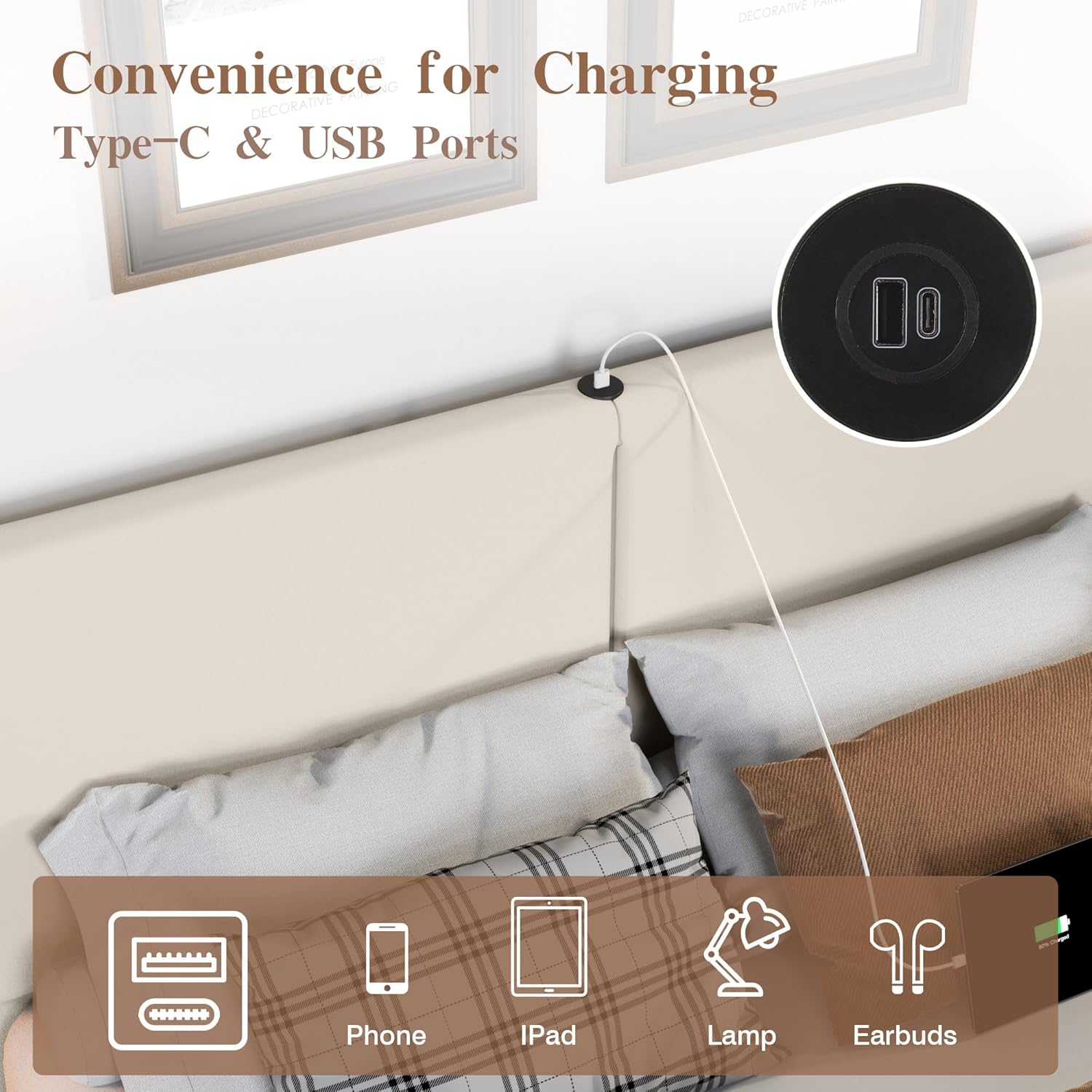 VECELO 2 Sets Twin Bed Frame with Type-C & USB Ports