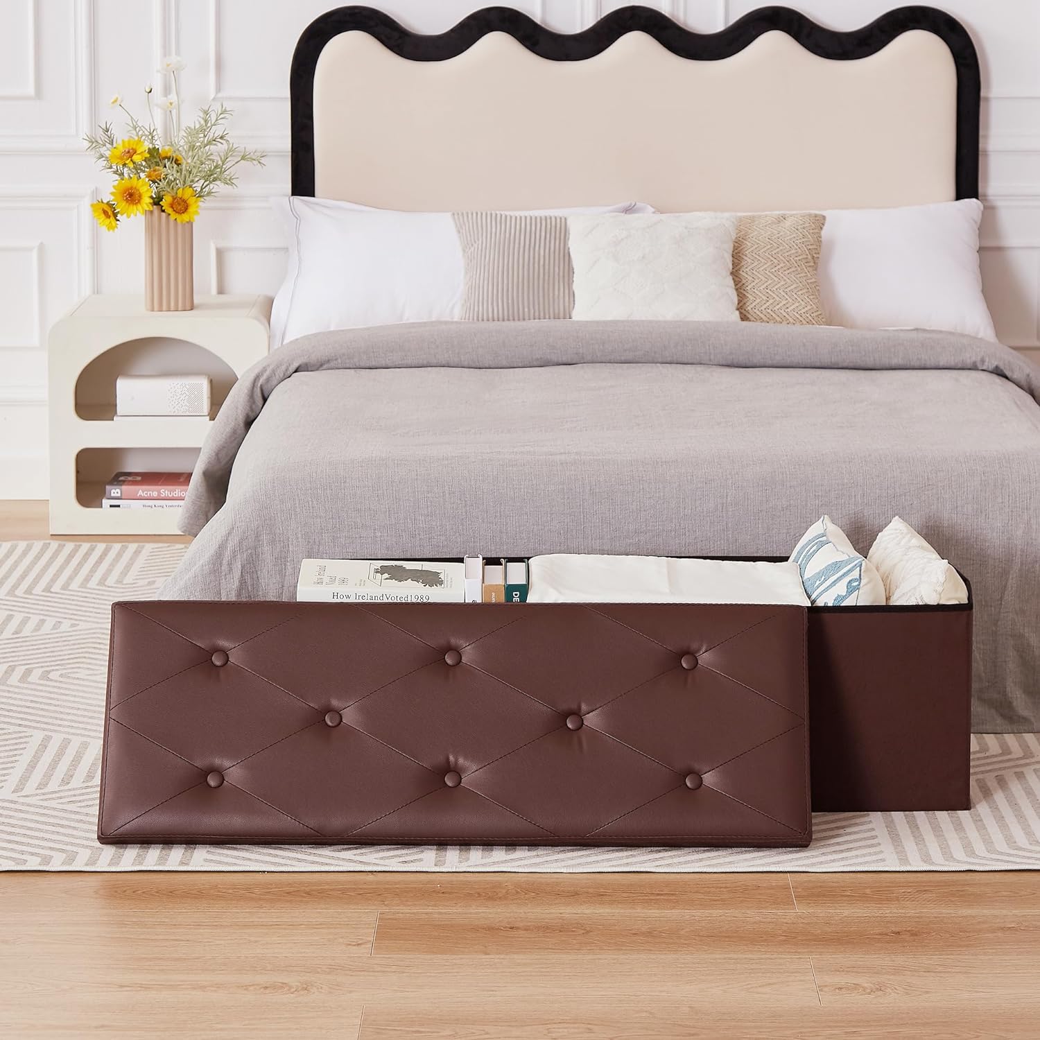 VECELO Storage Ottoman Bench End of Bed 43'' Footstool Footrest Stool Shoestool for Bedroom Hallway Entraway Living Room