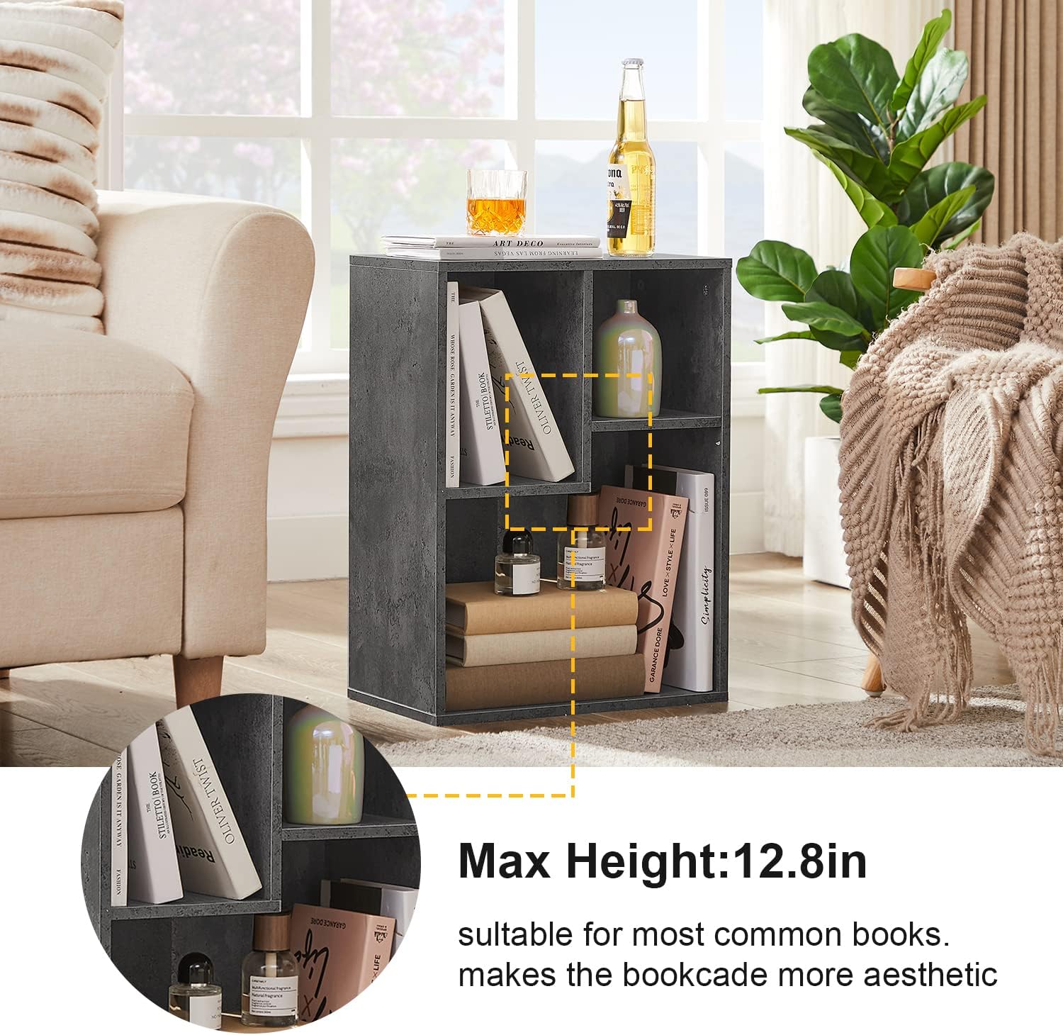 VECELO 3-Cube Open Bookcase, Small Bookshelf with Height Difference Shelves 2-Tier Storage Organizer for Home Office, Living Room