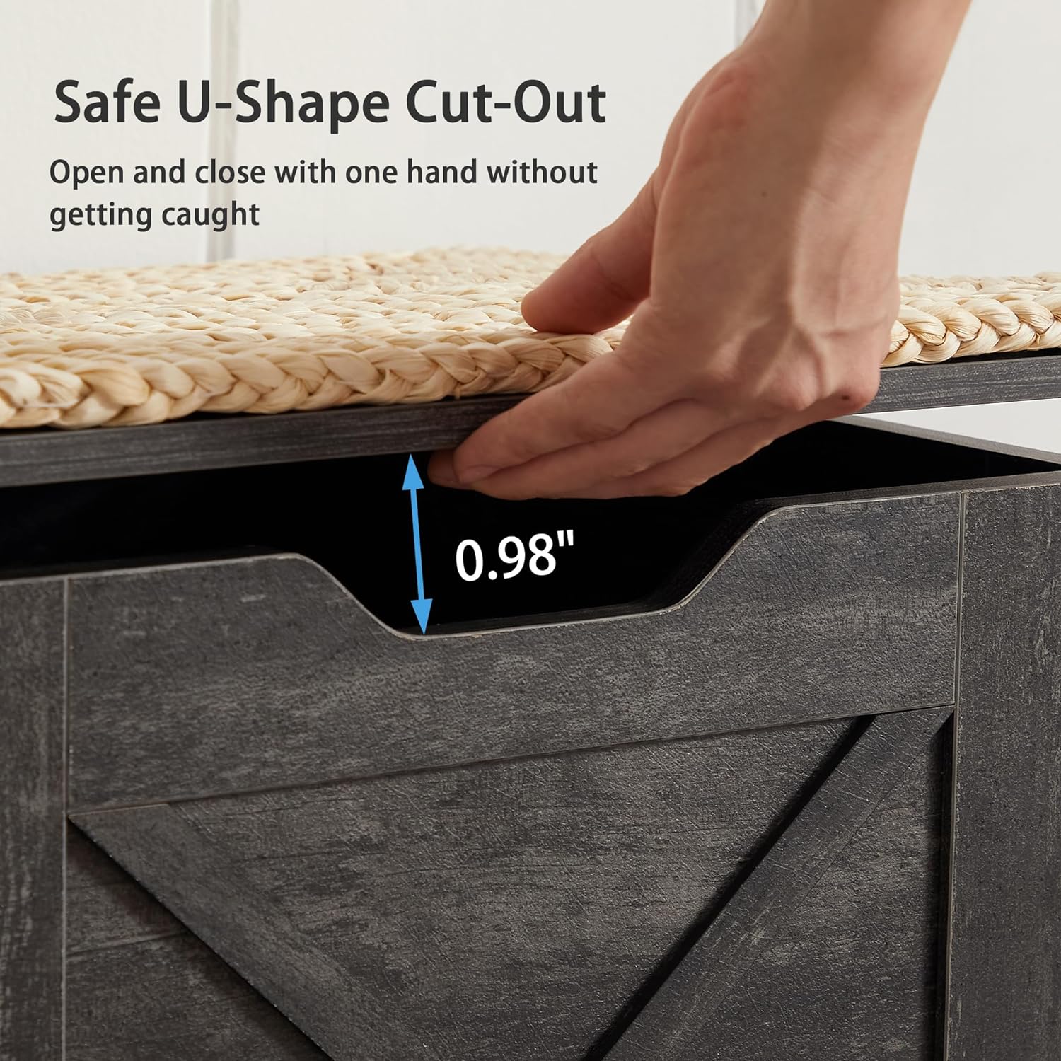 VECELO Storage Shoe Bench Industrial Barn-Door Style Toy Chest Cabinet with Safety Hinges Knotcushion