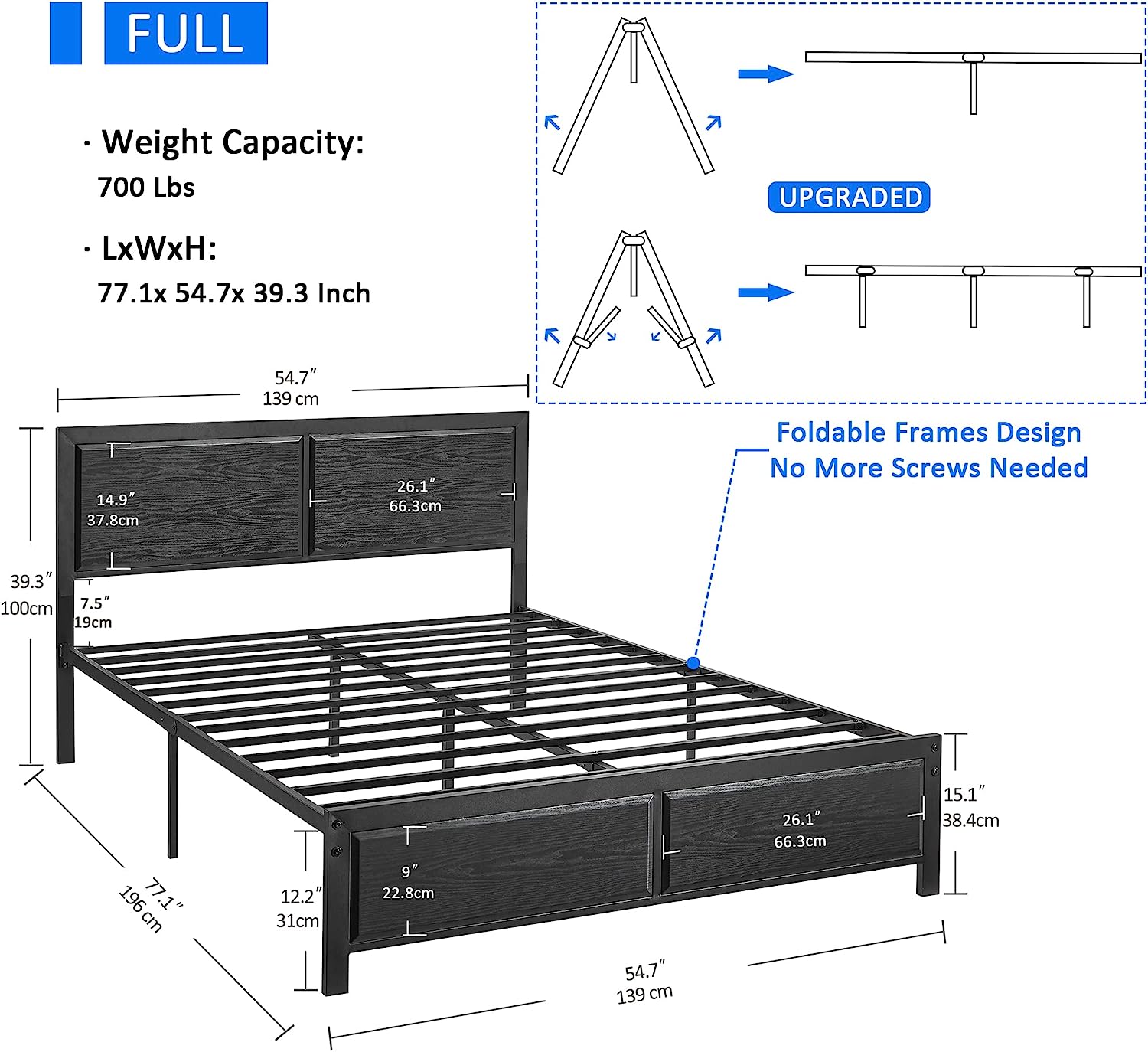 Platform Bed Frame/Mattress Foundation with Rustic Vintage Wood Headboard