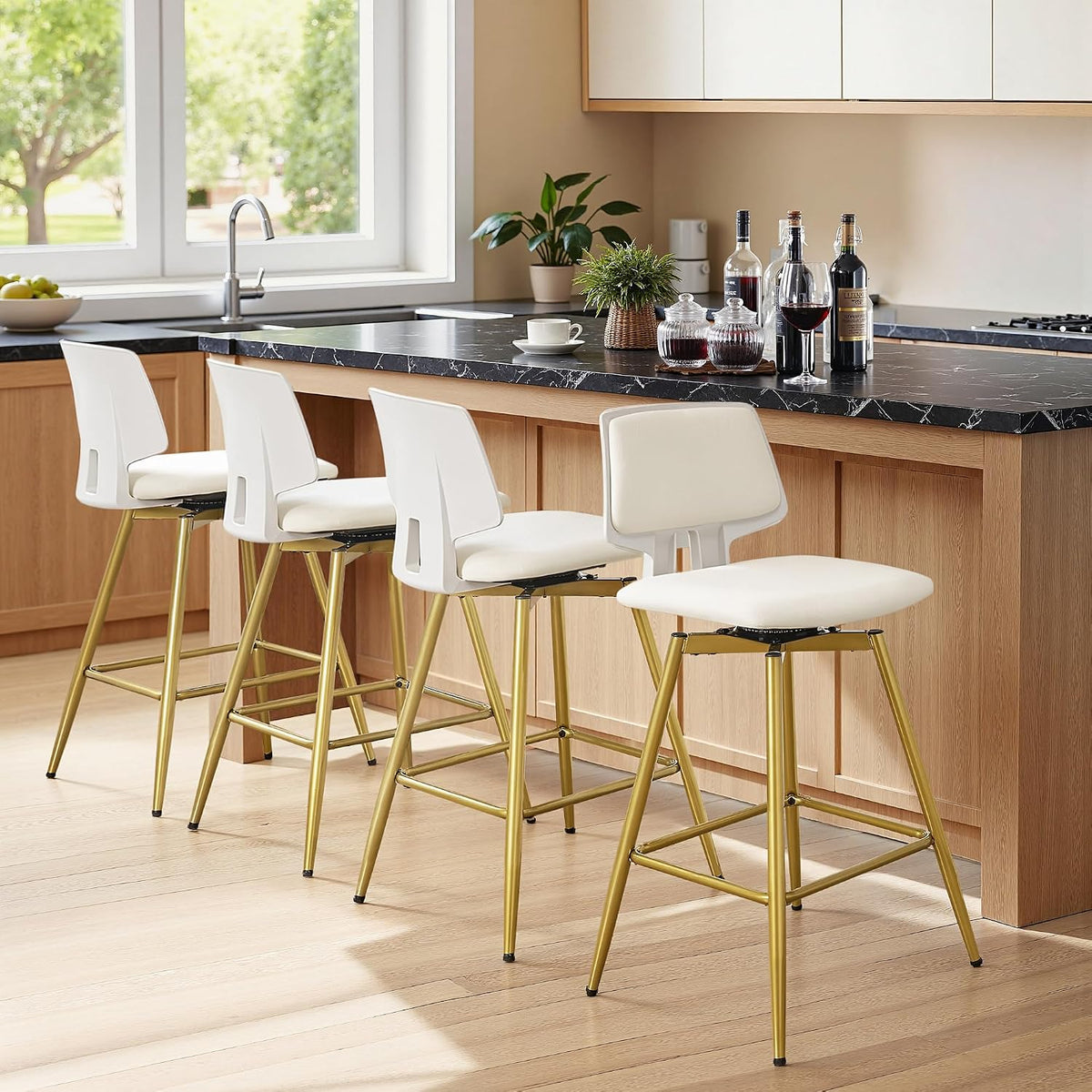 VECELO Swivel Upholstered Bar Stools Set of 2
