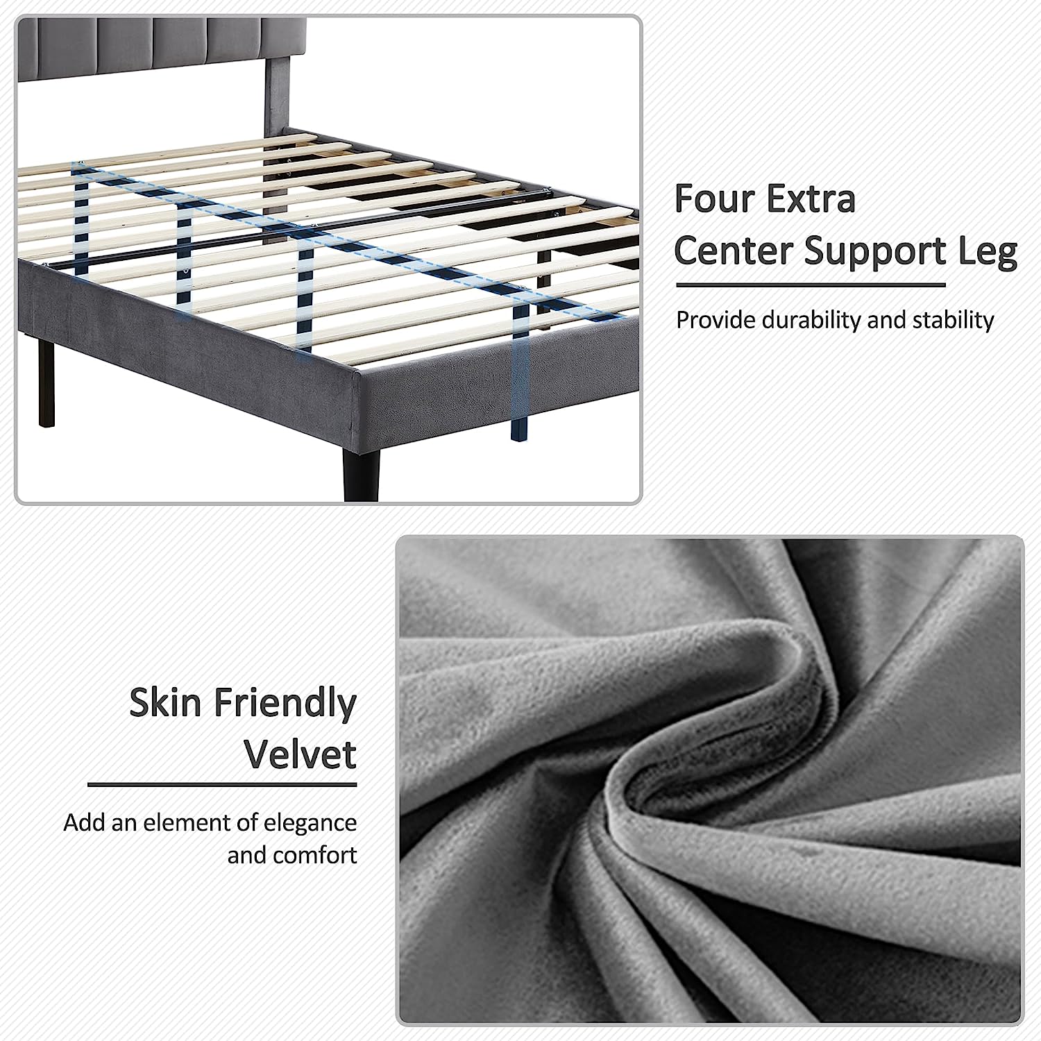 VECELO Upholstered Platform bedframe with Adjustable Headboard