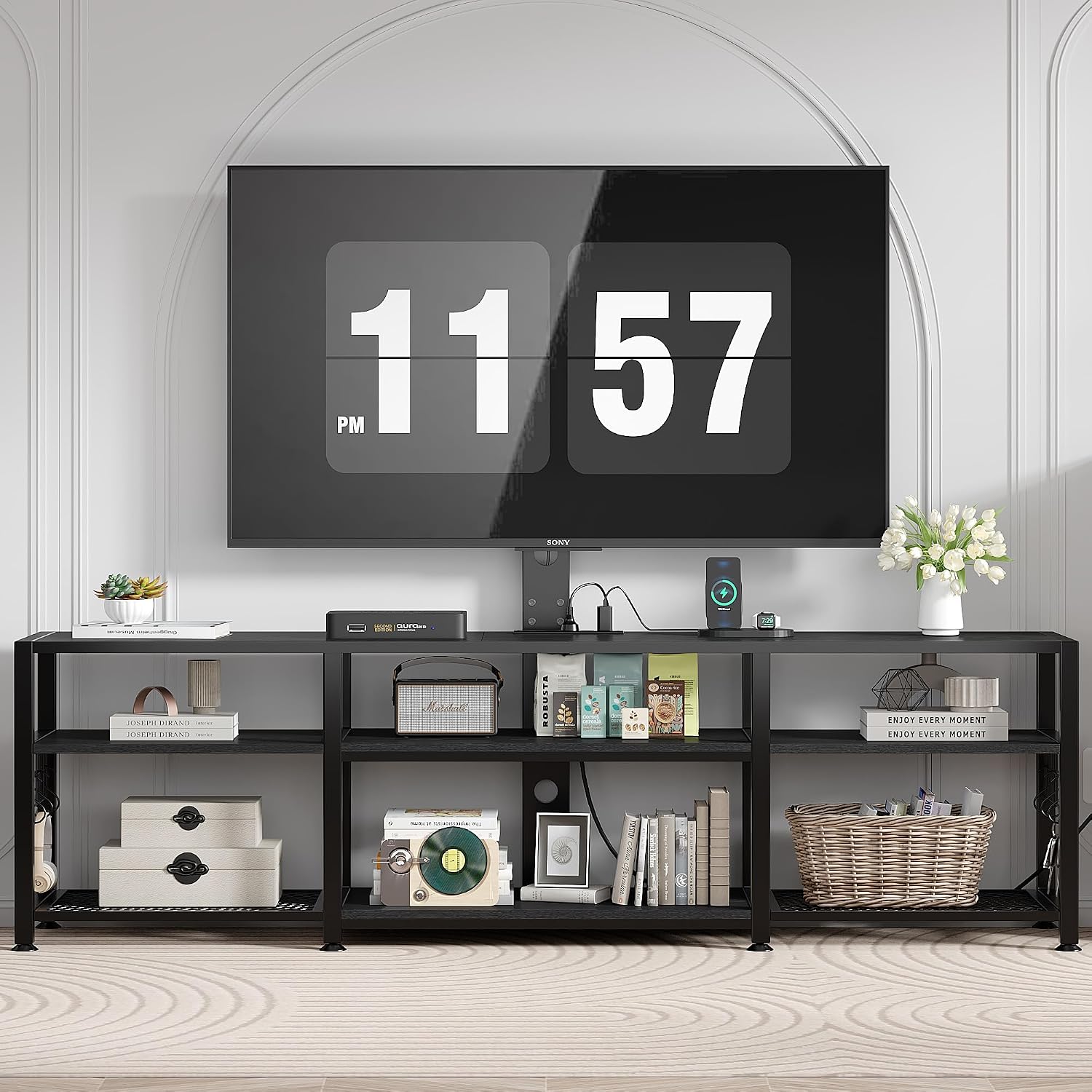 VECELO TV Stand with Mount and Power Outlets