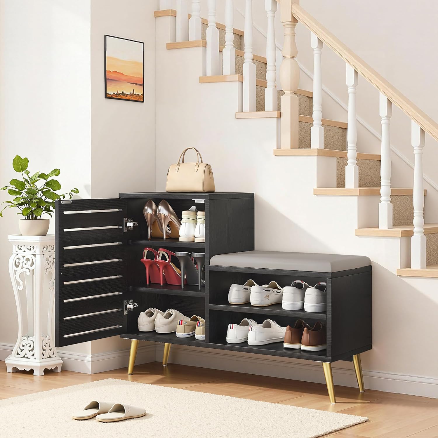 VECELO Shoe Storage Bench with Door&Shelf