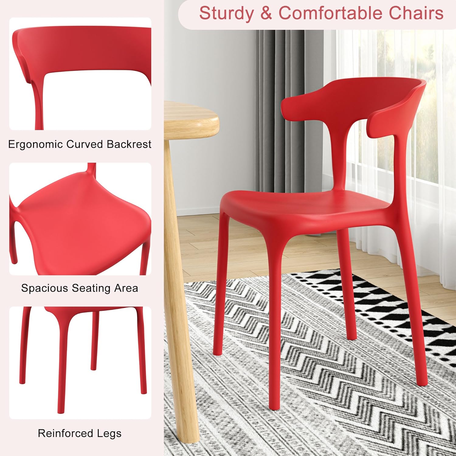 VECELO 4 Pack Plastic Stacking Chairs