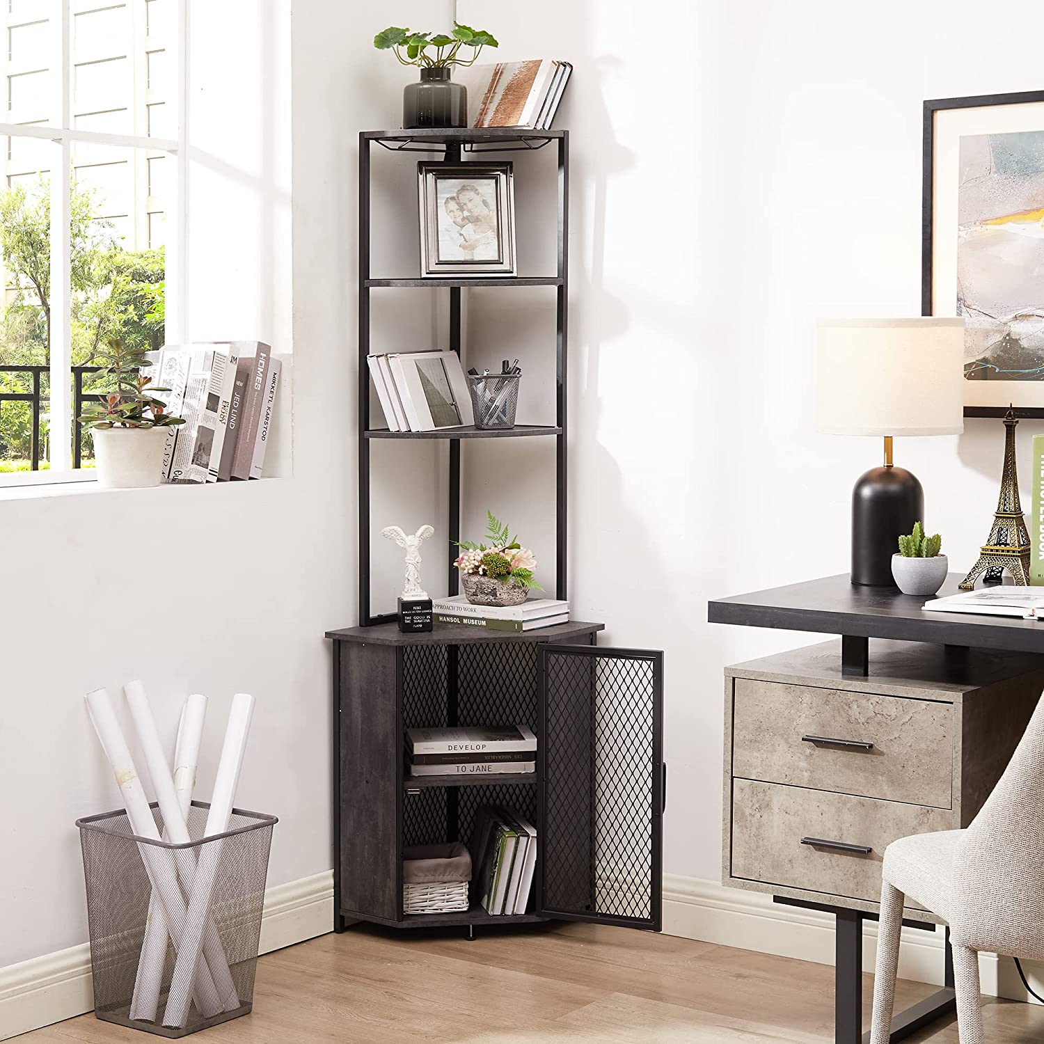 VECELO 5 Tier Corner Storage Cabinet with Wooden Shelves Free-Standing