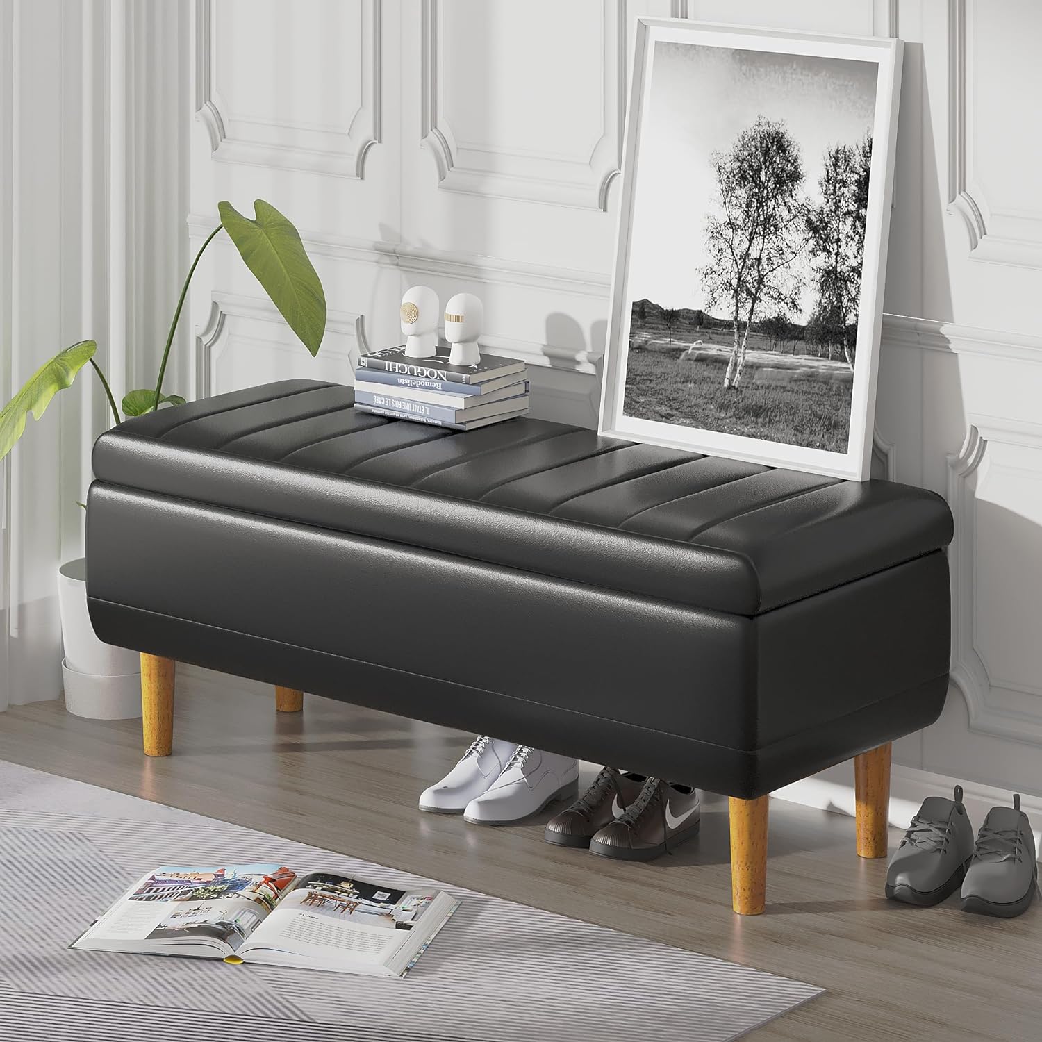 VECELO Modern Soft PU Leather Bench 44" Shoestool