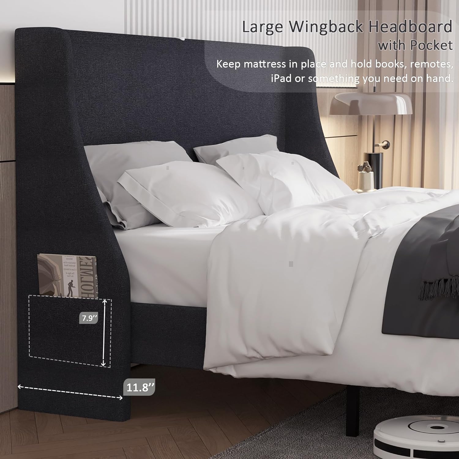 VECELO Bed Frame with Upholstered Wingback Headboard - VECELO